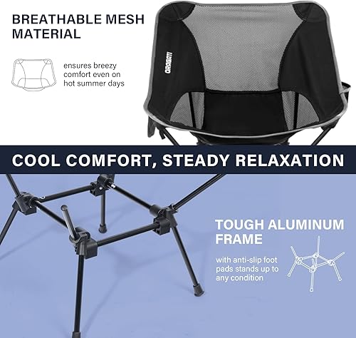 Miniatura 6 de Sillas plegables de camping, silla ligera para mochilero en diseño compacto para campamento, playa, senderismo, al aire libre, color negro