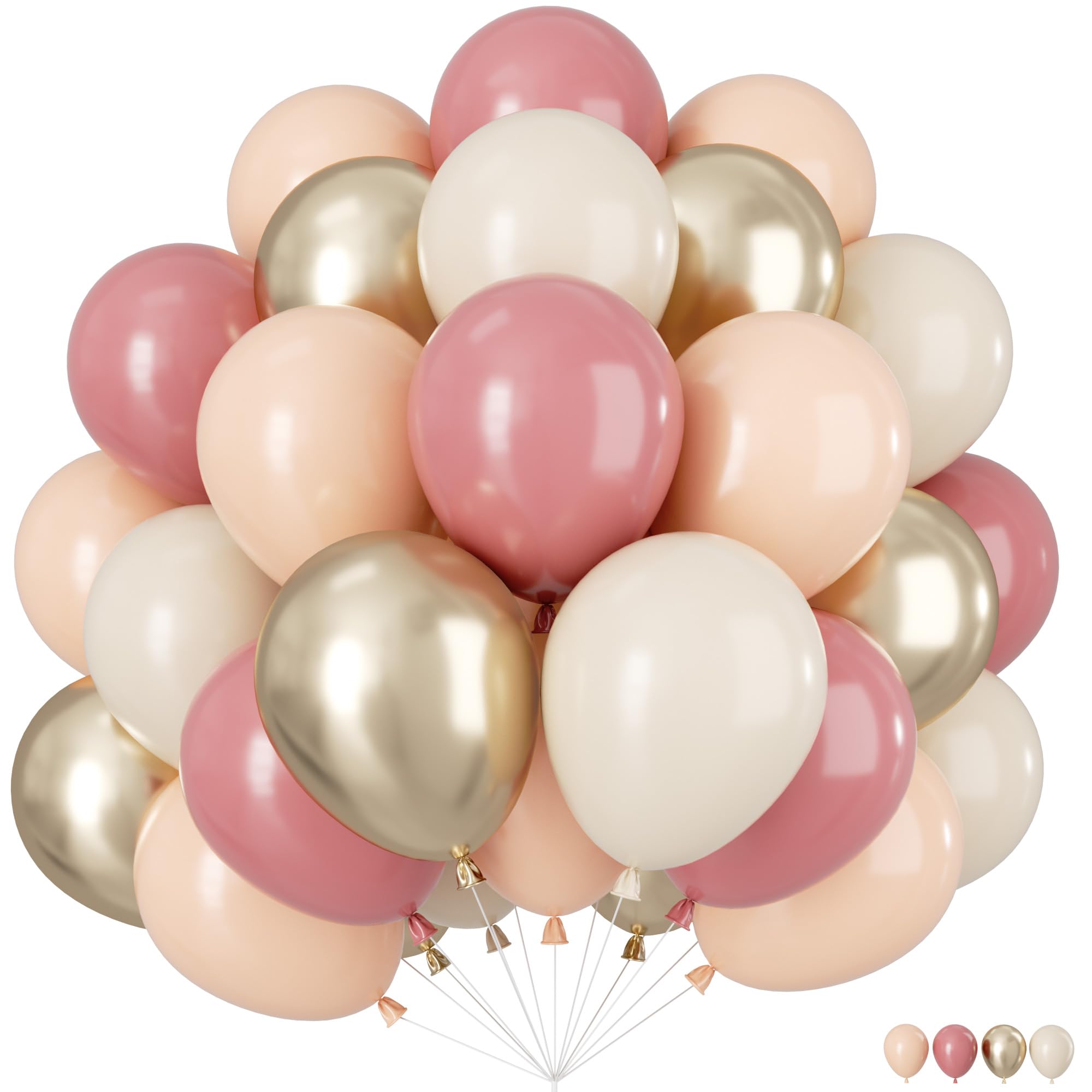 Retro Pink Sand White Balloons, 60 pcs Helium Balloons Beige Dusty Rose, Helium Balloon Latex Balloons Set for Birthday Bridal Baby Shower Wedding Party Decorations