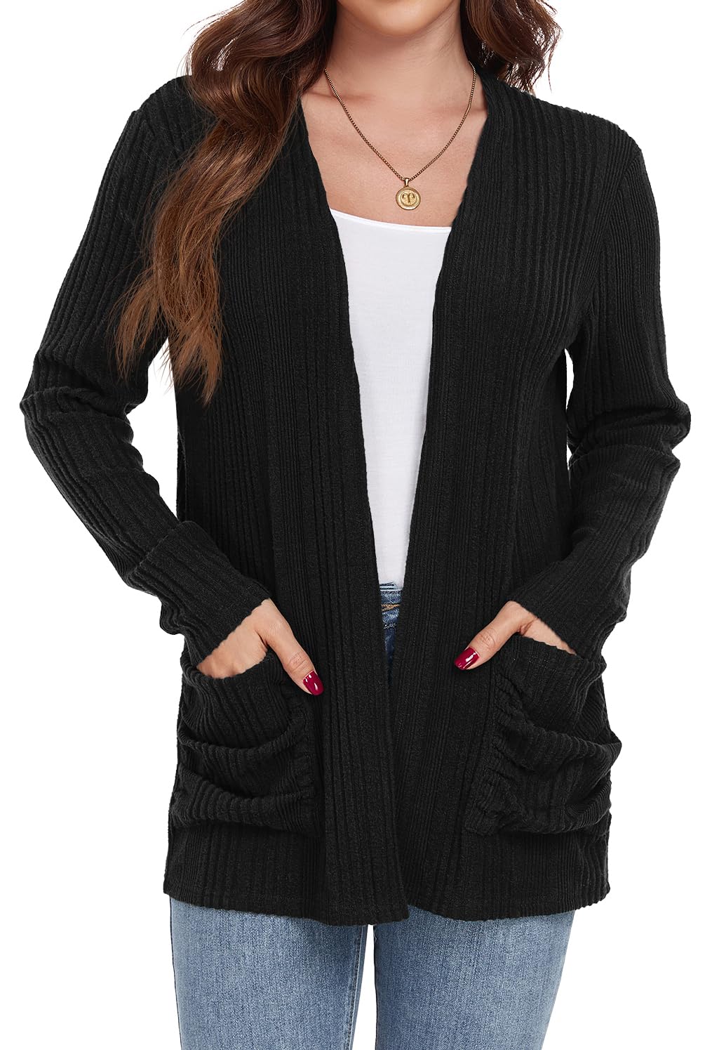 GRECERELLE Womens Long Sleeve Lightweight Open Front V-Neck Casual Cardigan Sweaters Outerwear with Pockets 2025, (sizes  M)