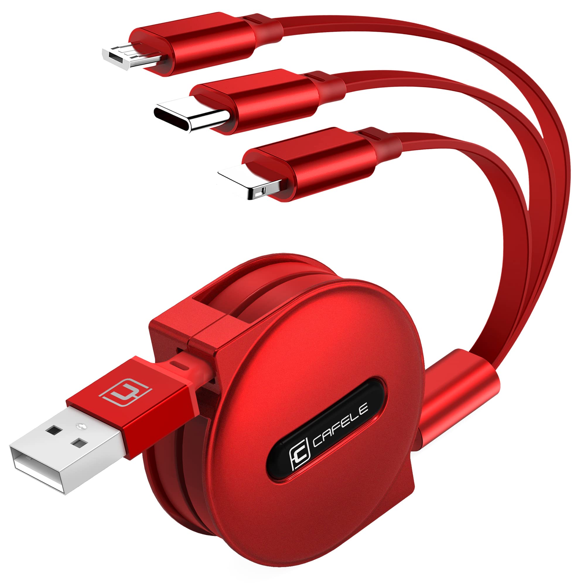 CAFELE Multi Charging Cable Retractable, Universal USB Cable, 3 in 1 Fast Charging Cord (Total) 3.93FT with I/Type-C/Micro-USB Port for Phones/Tablets/Power Bank/Car Charger/Wall Charger