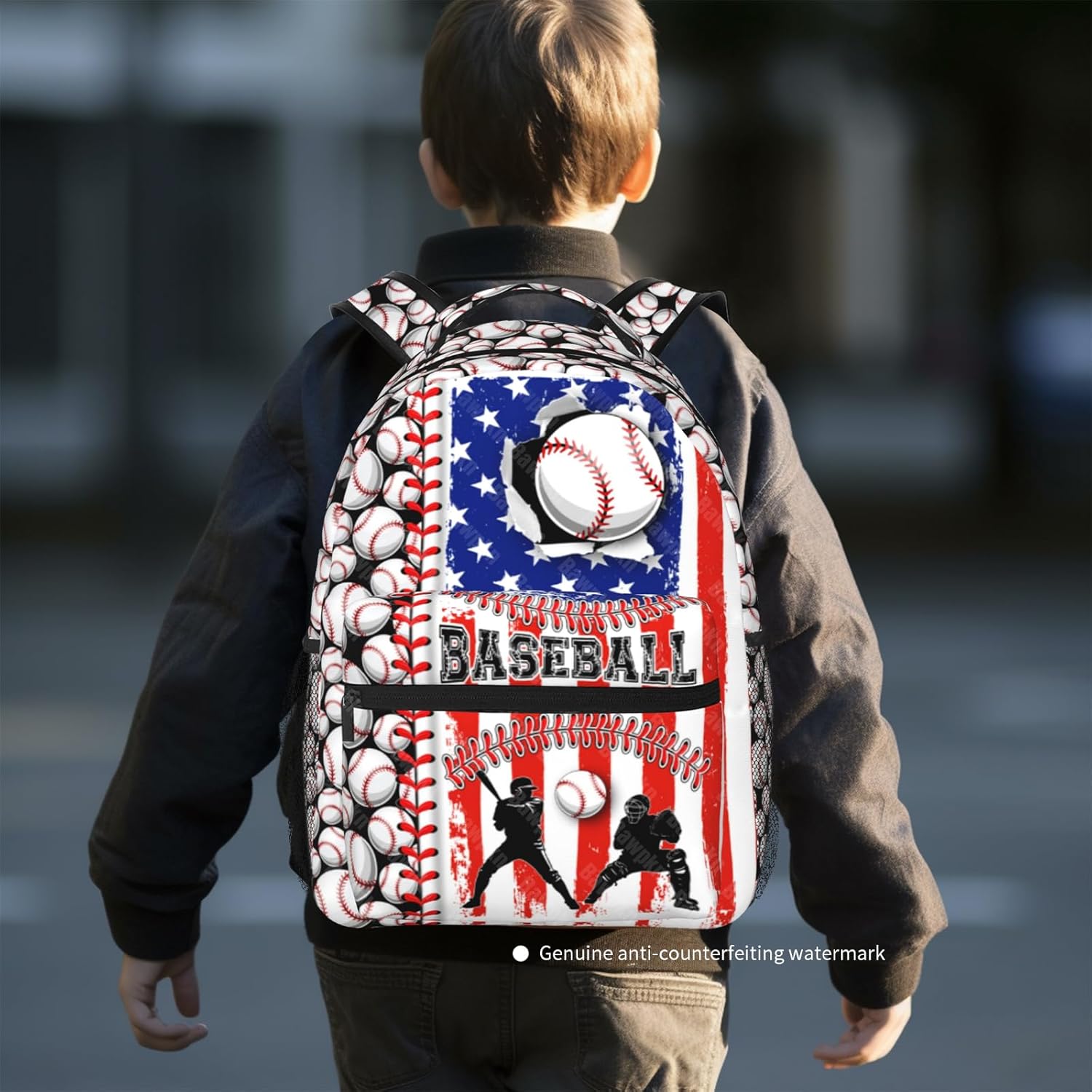 Baseball Backpack for Boys 8-12 Kids American Flag Baseball Print Schoolbag Sports Theme Bookbag for Girls Computer Laptop Backpack for Travel Hiking Camping Gym Gift for Sport Lovers - Image 4