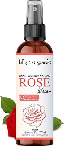 Blise organic Agua de rosas 100% pura, natural y orgánica, libre de conservantes, destilada al vapor de los mejores pétalos de rosa, sin alcohol,