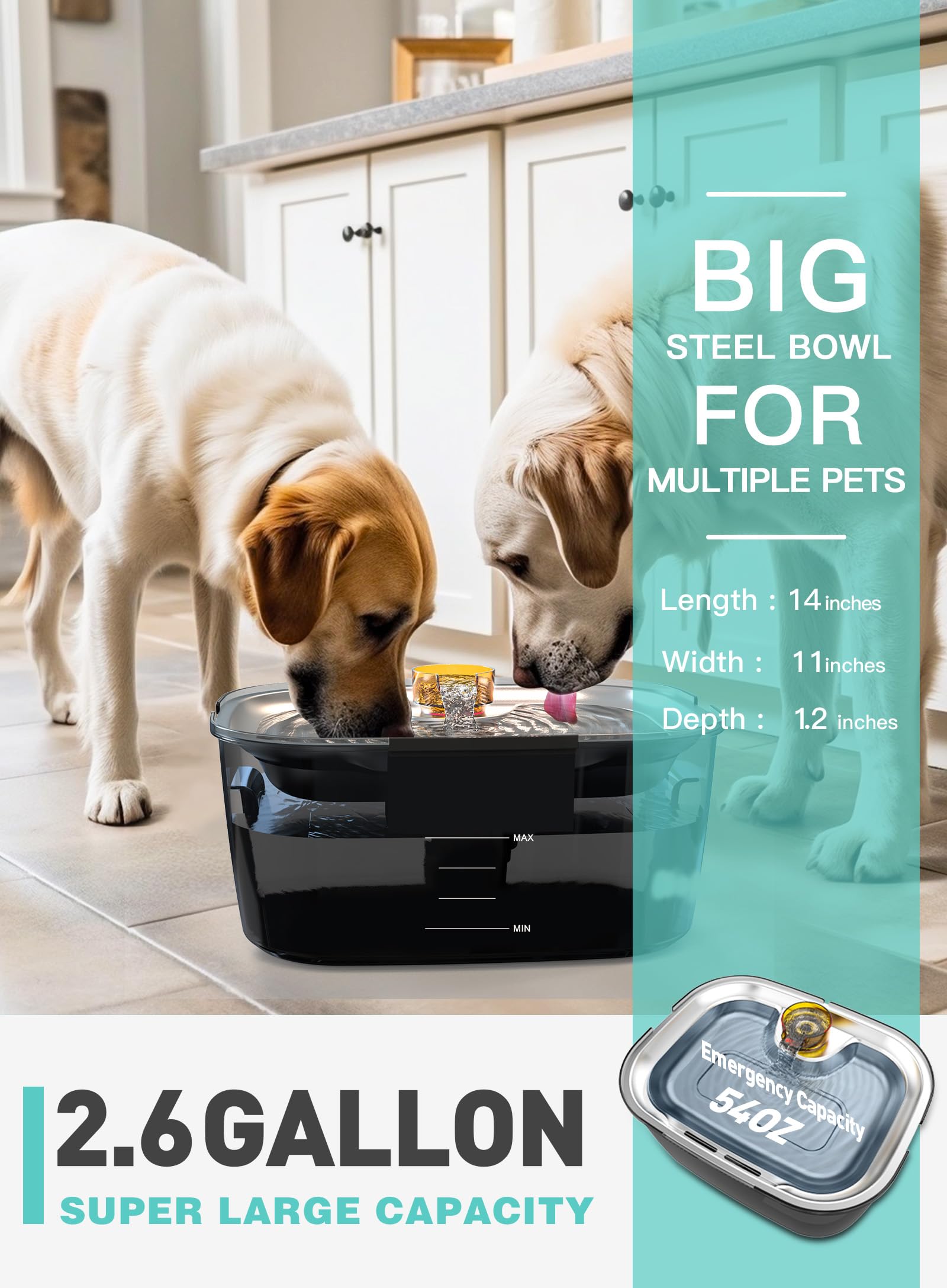 Fontana Acqua Per Cani Grande - Distributore Automatico 13L Acciaio Inox