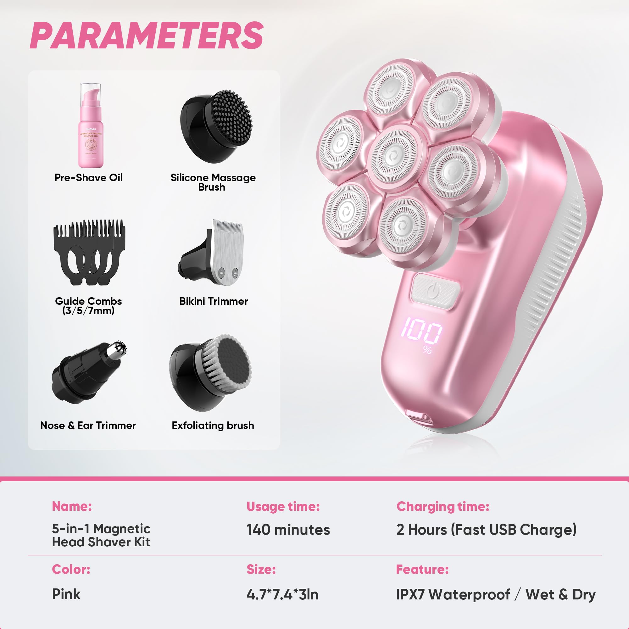 Rotating 5-Head Electric Facial Razor in Marble Pink Electric Women main image 2