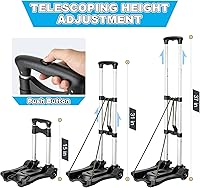 Vista 7 de Carretilla de mano plegable pequeña con 2 ruedas, carrito de equipaje plegable de aluminio liviano, carrito plegable portátil