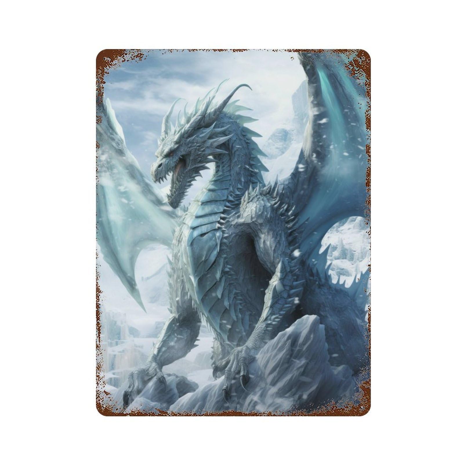 Frozen Dragon in Ice World Rusty Metal Tin Sign 15.7"x11.8", Ideal for Farmhouse, Kitchen And Entryway Decor
