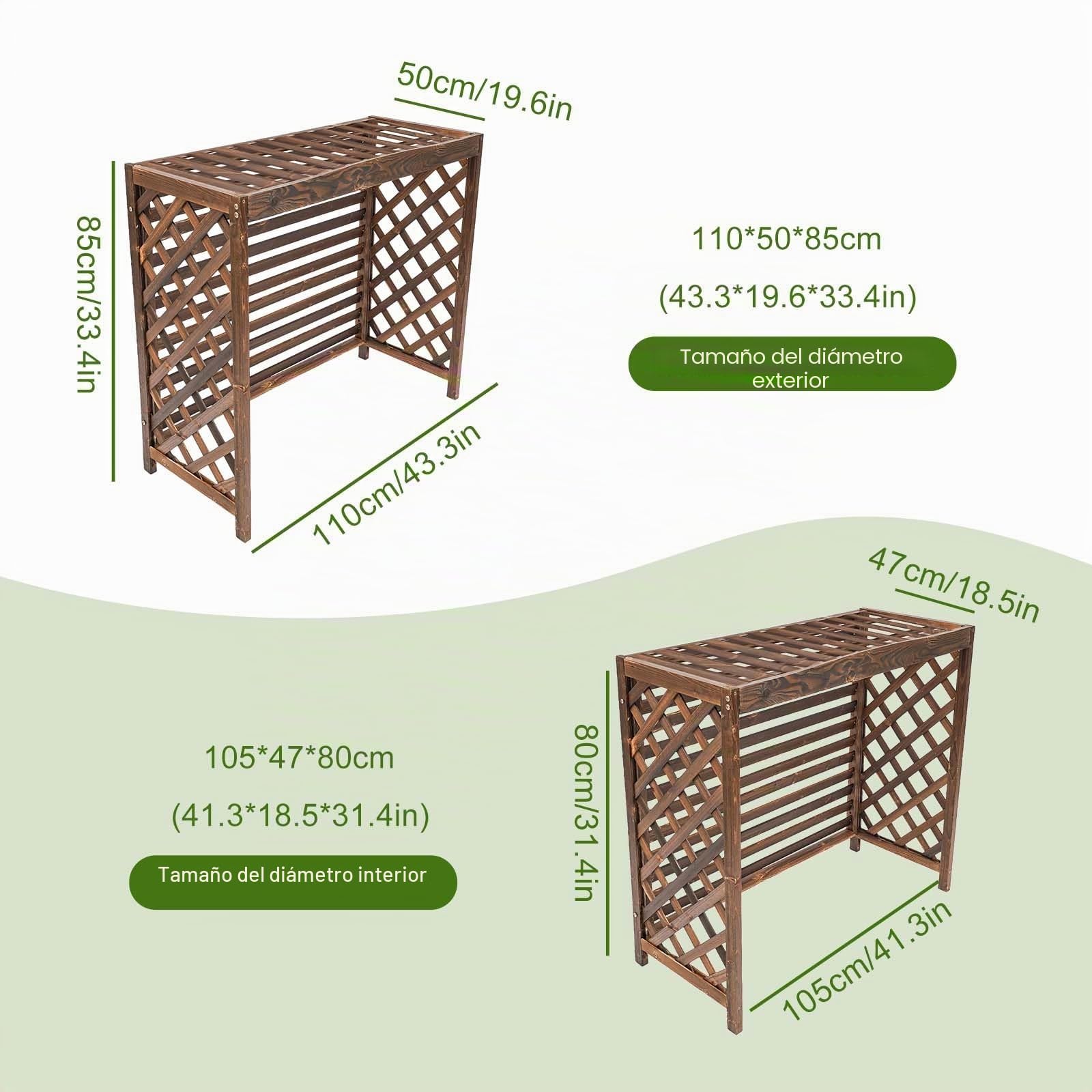 Funda para Aire Acondicionado Exterior De Madera Maciza Cubre Aire Acondicionado Exterior Esconder Aire Acondicionado, Tablero De Madera Espesada, Rejilla Lateral para Colgar Plantas(L)