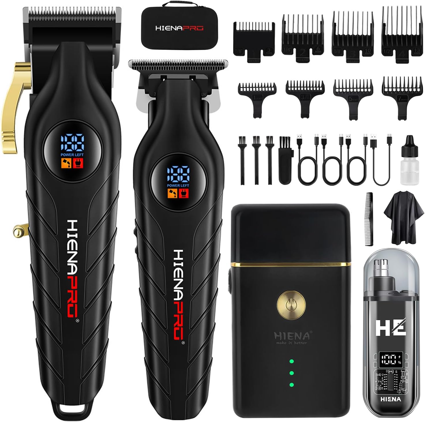 HIENA PRO Professional Cordless Hair Clipper for Men, Beard Trimmers, Electric Foil Shavers and Nose Hair Trimmer Set, Rechargeable Barber Clipper and Hair Cutting Grooming Kit