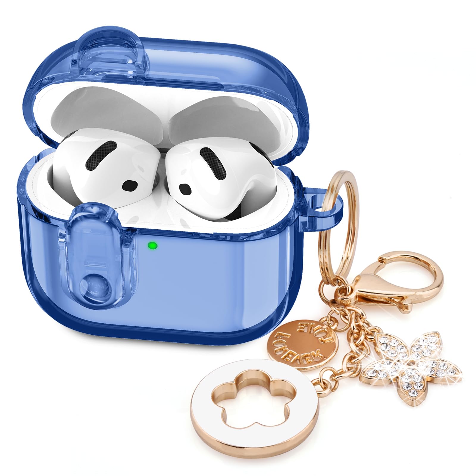(with Safety Lock) VISOOM 2025 Clear Cases for Airpods iPods 4 Case Cover Women, Bling Airpod iPod 4 Case Soft 4th Gen Air Pods iPods Cases with Keychain for Apple Headphones Airpods4 Generation-Blue