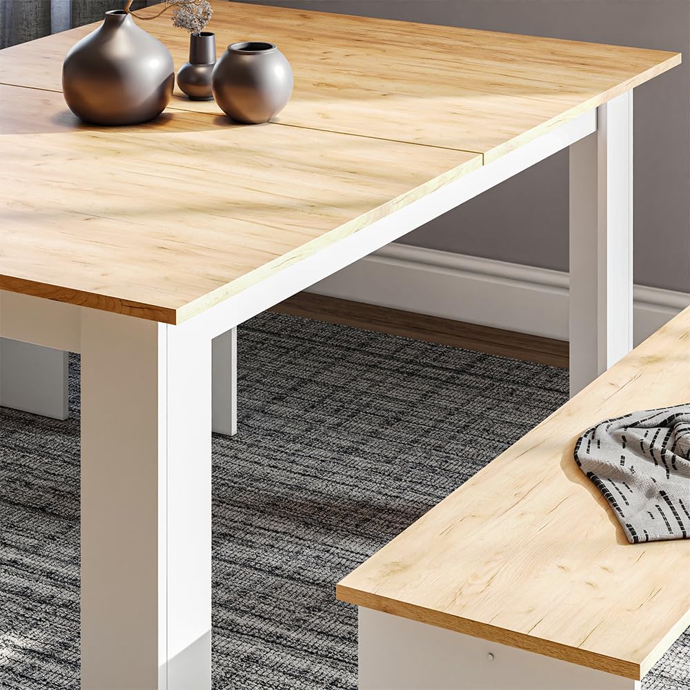 Vicco Set di panche Sentio, Rovere bianco/dorato, 137.6 x 92.8 cm con 2 panche, per un utilizzo salvaspazio in sala da pranzo e cucina