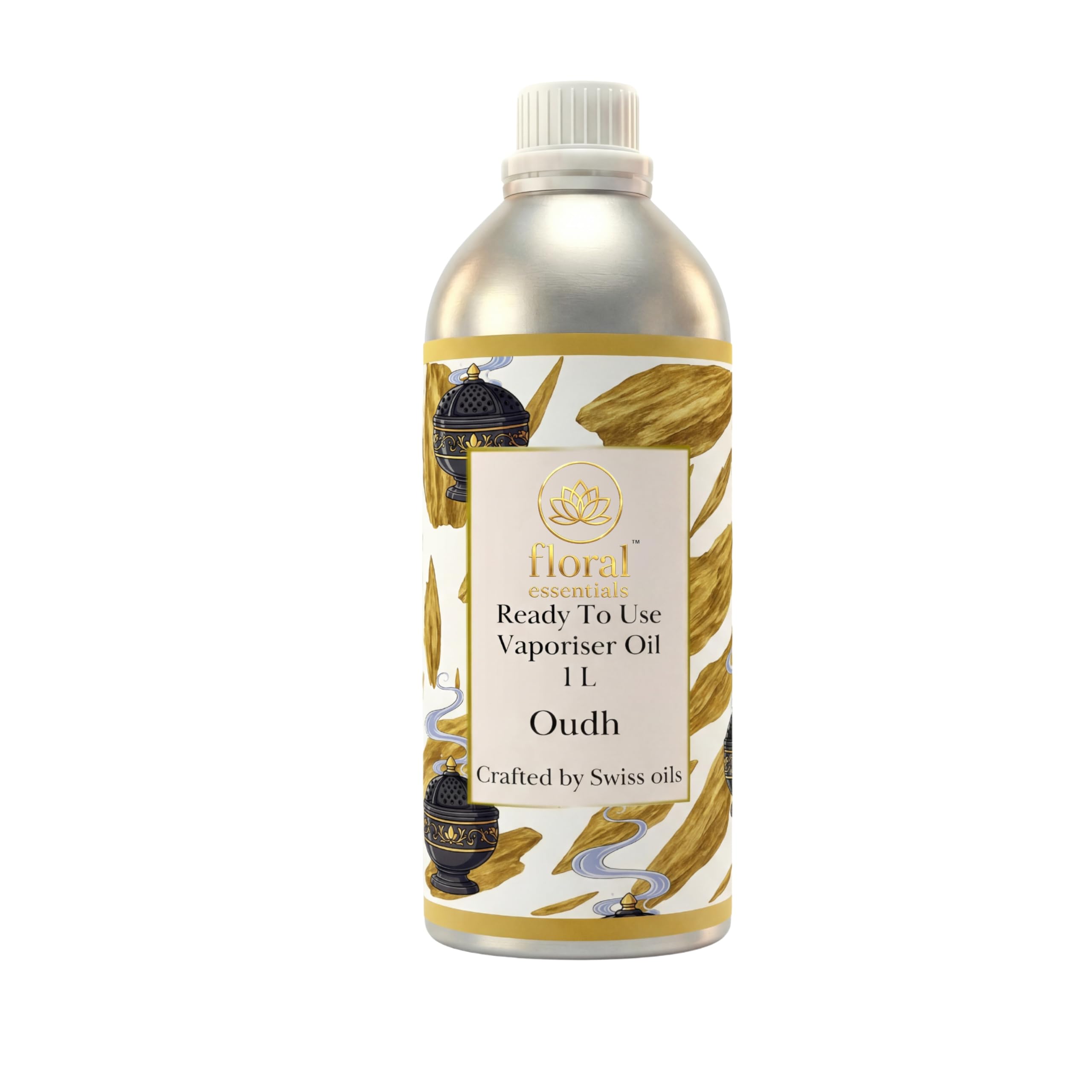 Floral Essentials Royal Oudh Vapouriser Oil 1L – Ready to Use Long-Lasting Luxury Fragrance, Crafted with Swiss Oils, for Electric Vapouriser Machines | Home, Office & Hotel Air Freshener