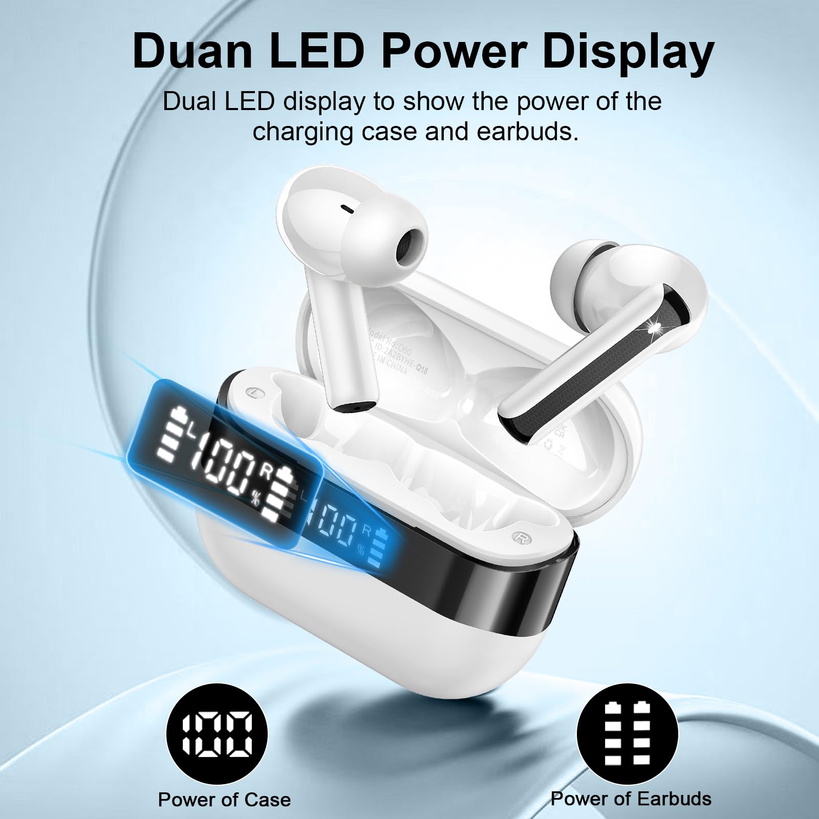 Auricolari wireless, Bluetooth 5.4, stereo HiFi, auricolari Bluetooth con 4 microfoni ENC, 48 ore di riproduzione, auricolari wireless con display a LED, auricolari Bluetooth impermeabili IP7 per