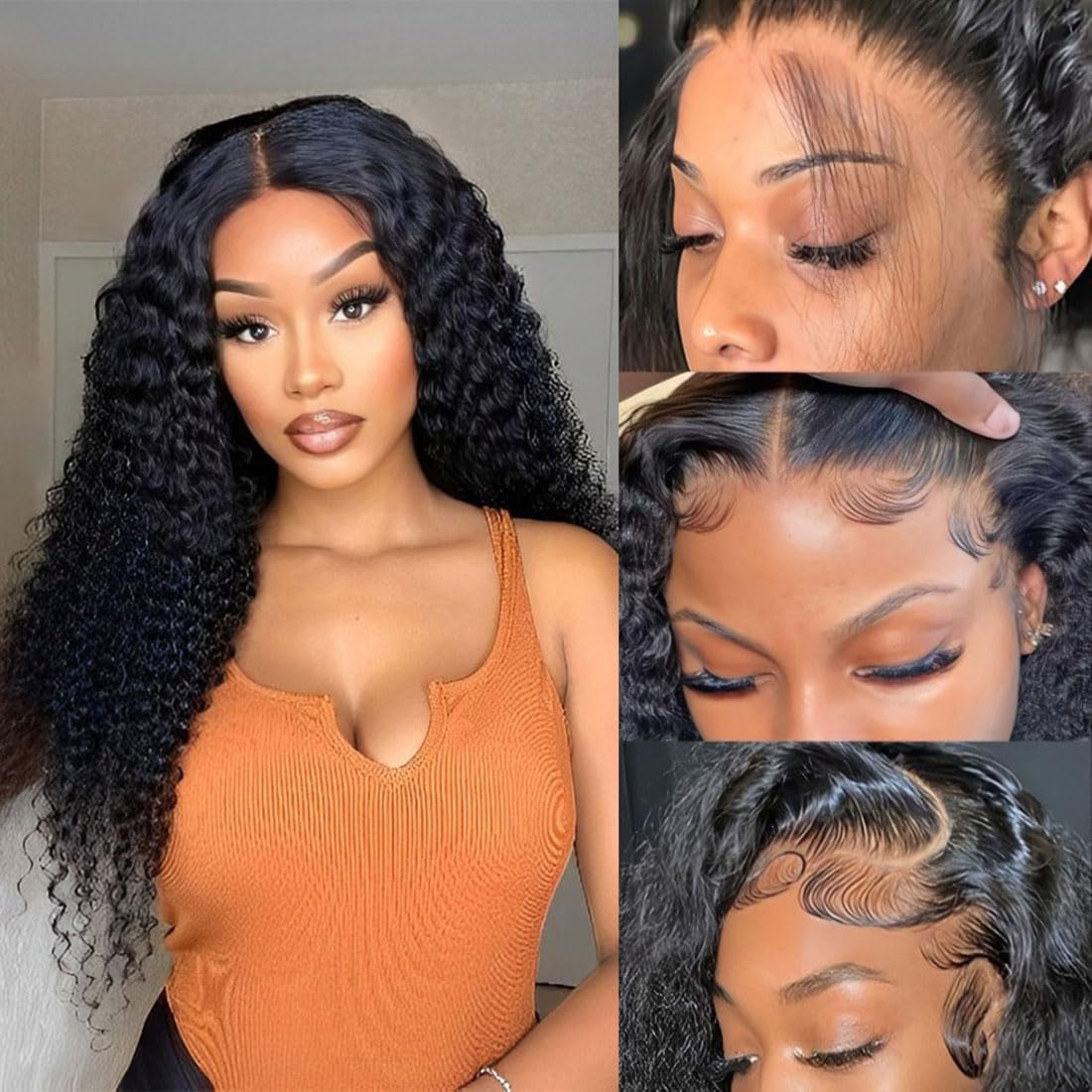 Fadaina 13x6 Deep Curly Lace Front Wigs Human Hair 180 Density, 22 Inch Curly Lace Frontal Wig Pre Plucked with Baby Hair (22inch, 13x6 Curly Wig)