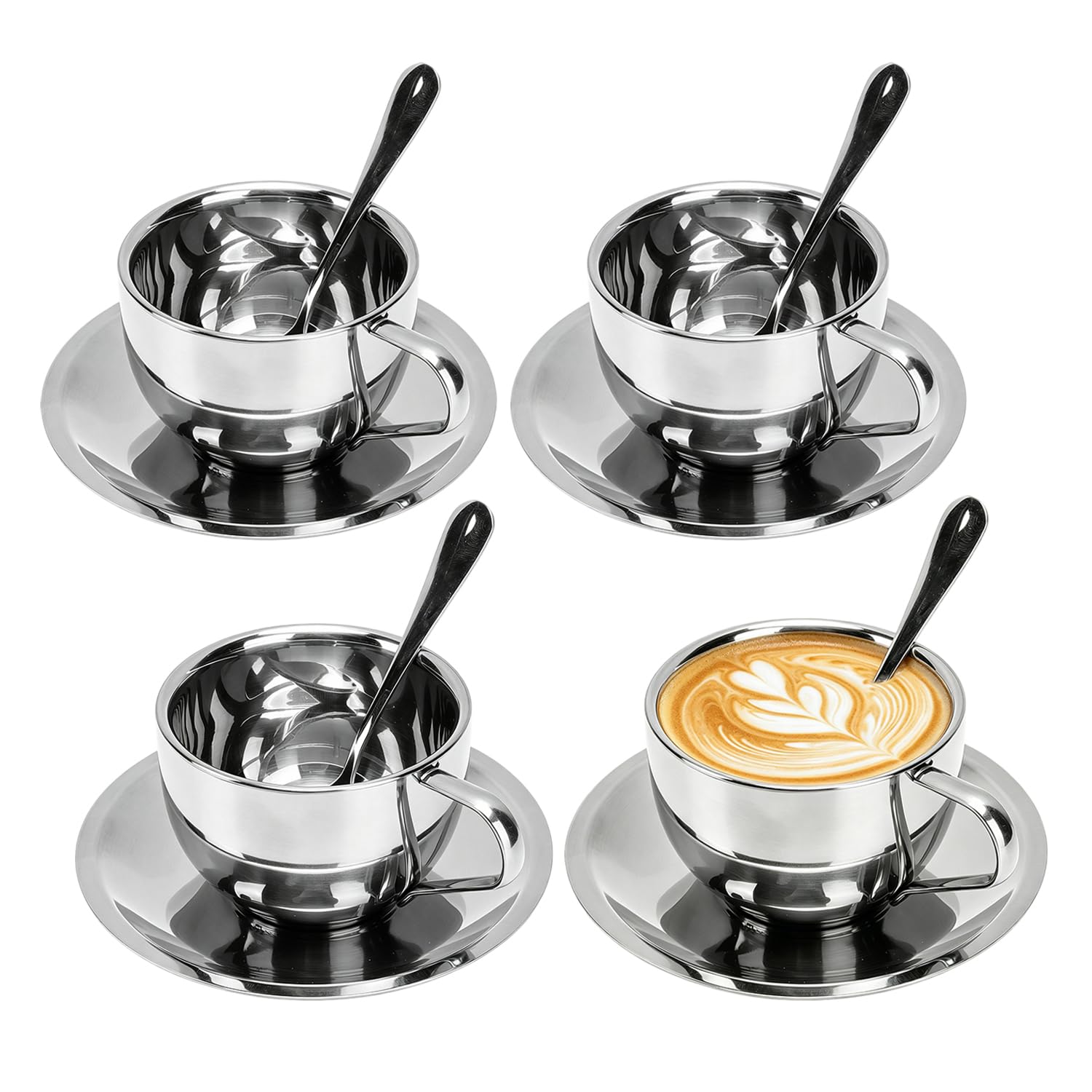 Jenngaoo Set di Tazze da caffè Tazze da caffè in Acciaio Inossidabile da 180 ML (4 PCS)