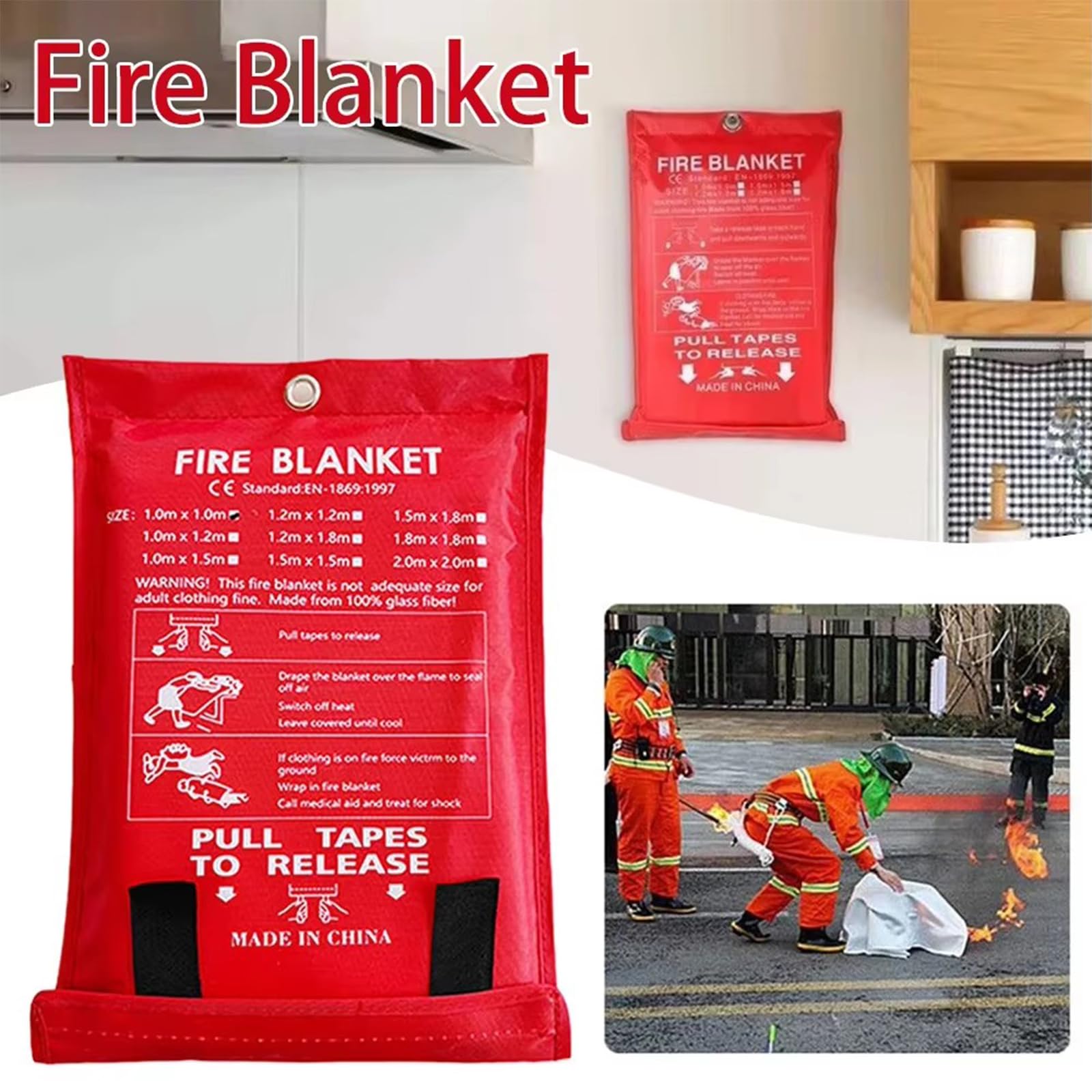 Couverture Anti-feu Ignifuge 1m×1m – Fibre De Verre Haute Température, Couverture Incendie Réutilisable Cuisine, Voiture, Atelier