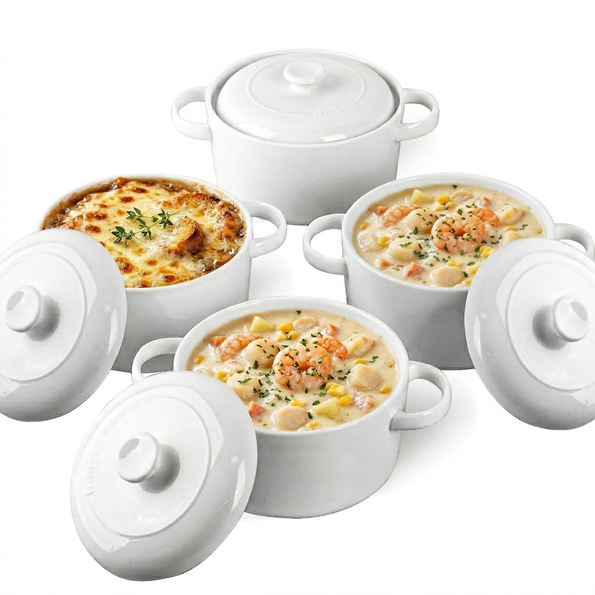 DELLING 28 Oz Soup Bowls with Handles and Lids