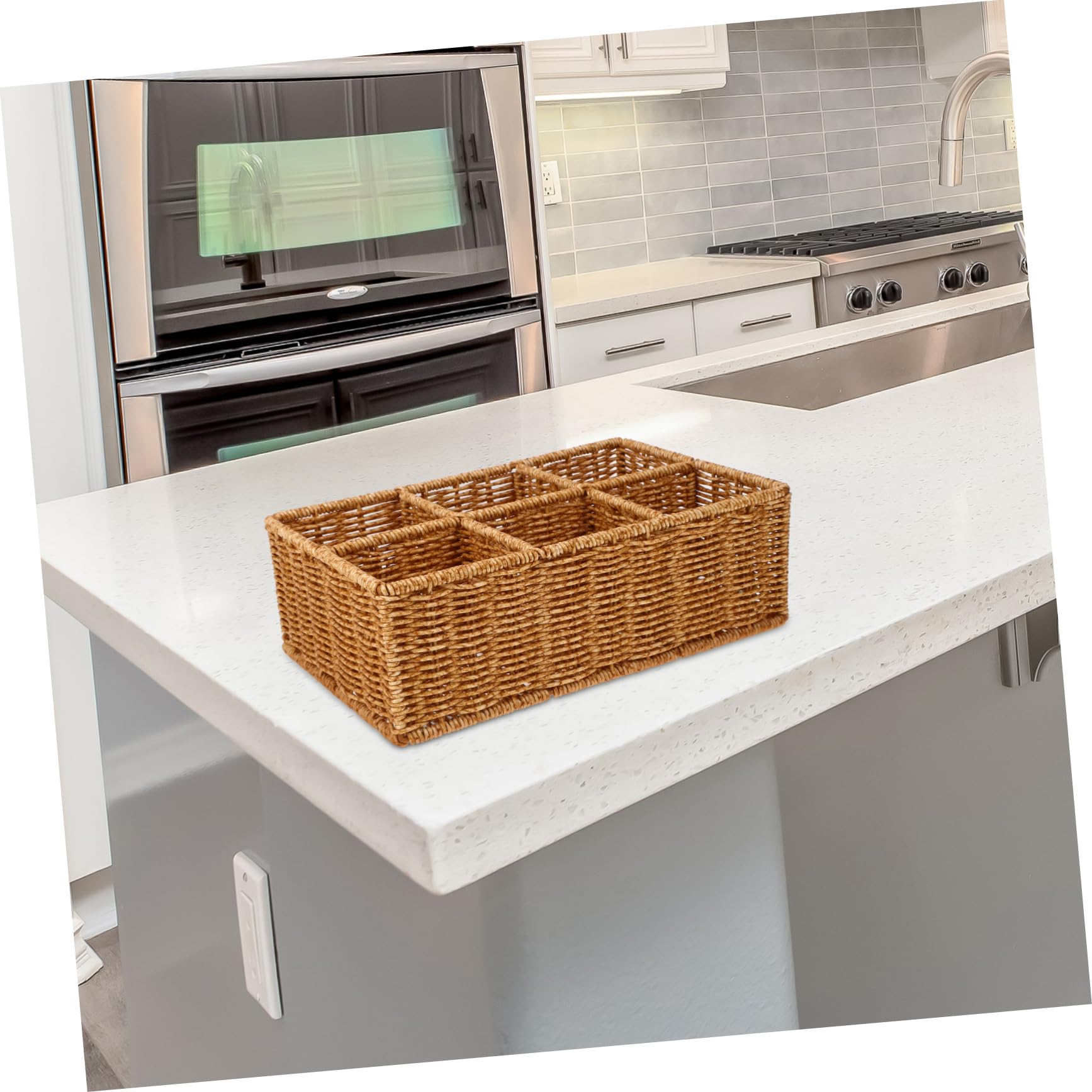BESTYASH Cesta Organizadora de Cubiertos Separador para Cajón de Cocina de Ratán Sintético Plástico, Diseño Ahorra Espacio, Uso Práctico en Cocina