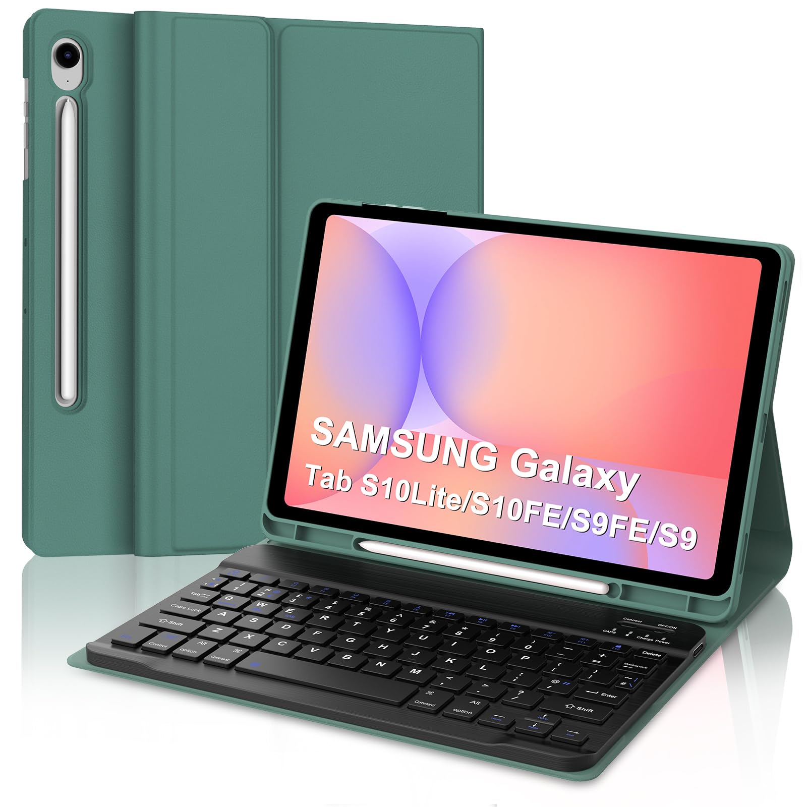 Keyboard Case for Samsung Galaxy Tab S10 Lite S10 FE 2025/S9 FE 2023 10.9 Inch, UK Layout Detachable Wireless Bluetooth Keyboard with Stand Cover for Samsung Galaxy Tab S9 11 Inch 2023, Dark Green