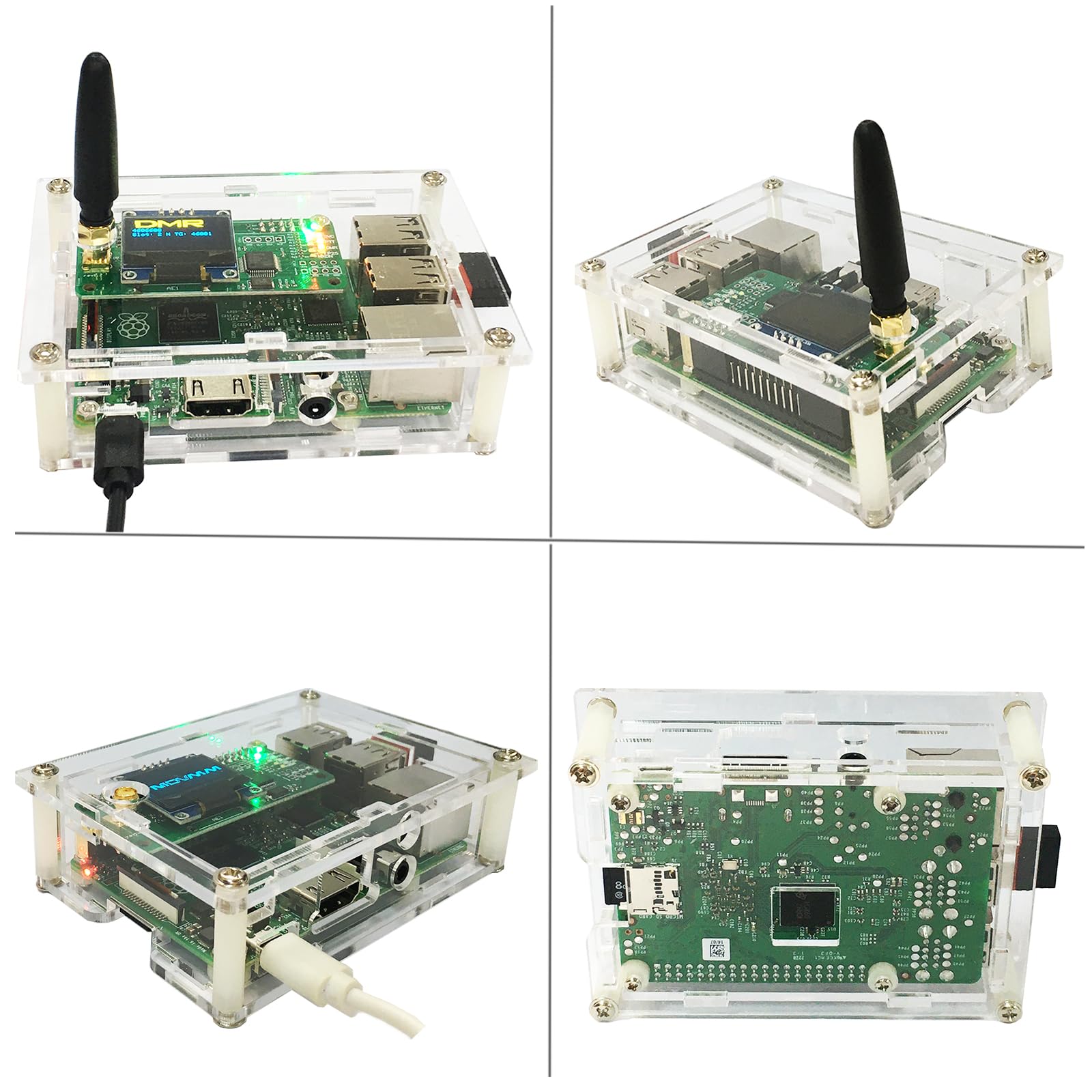 All-New DMR Hotspot Ethernet Port Assembled Radio Station WiFi Voice Modem Support DMR Dstar YSF P25 Fusion Antenna Raspbery Pi Model 2B Two Colors OLED Acrylic Shell