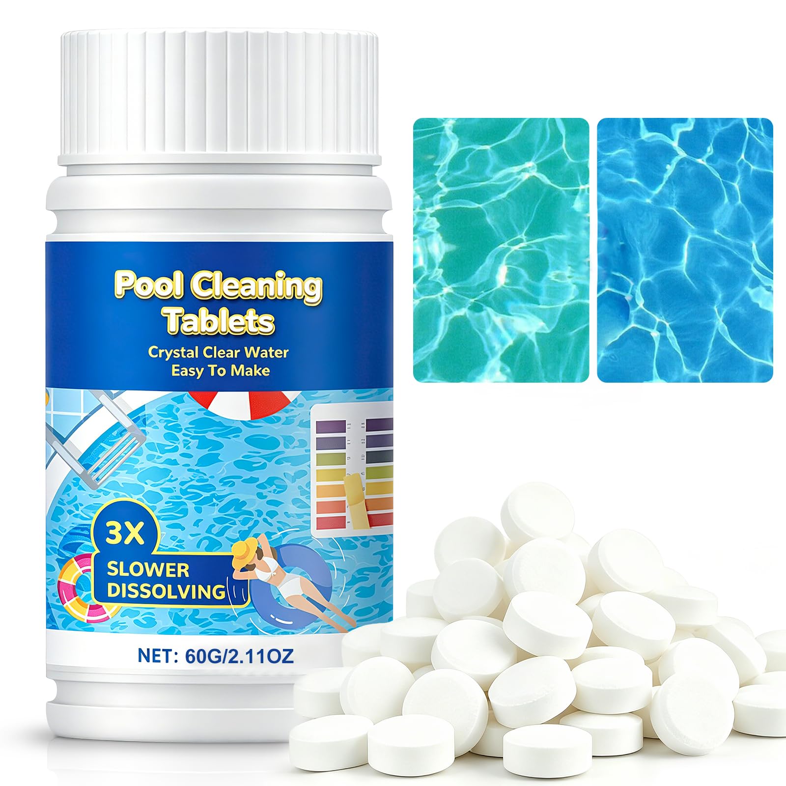Multifunctional Chlorine Tablets for Pools, Hot Tubs & Spas, 4-in-1 (60g)
