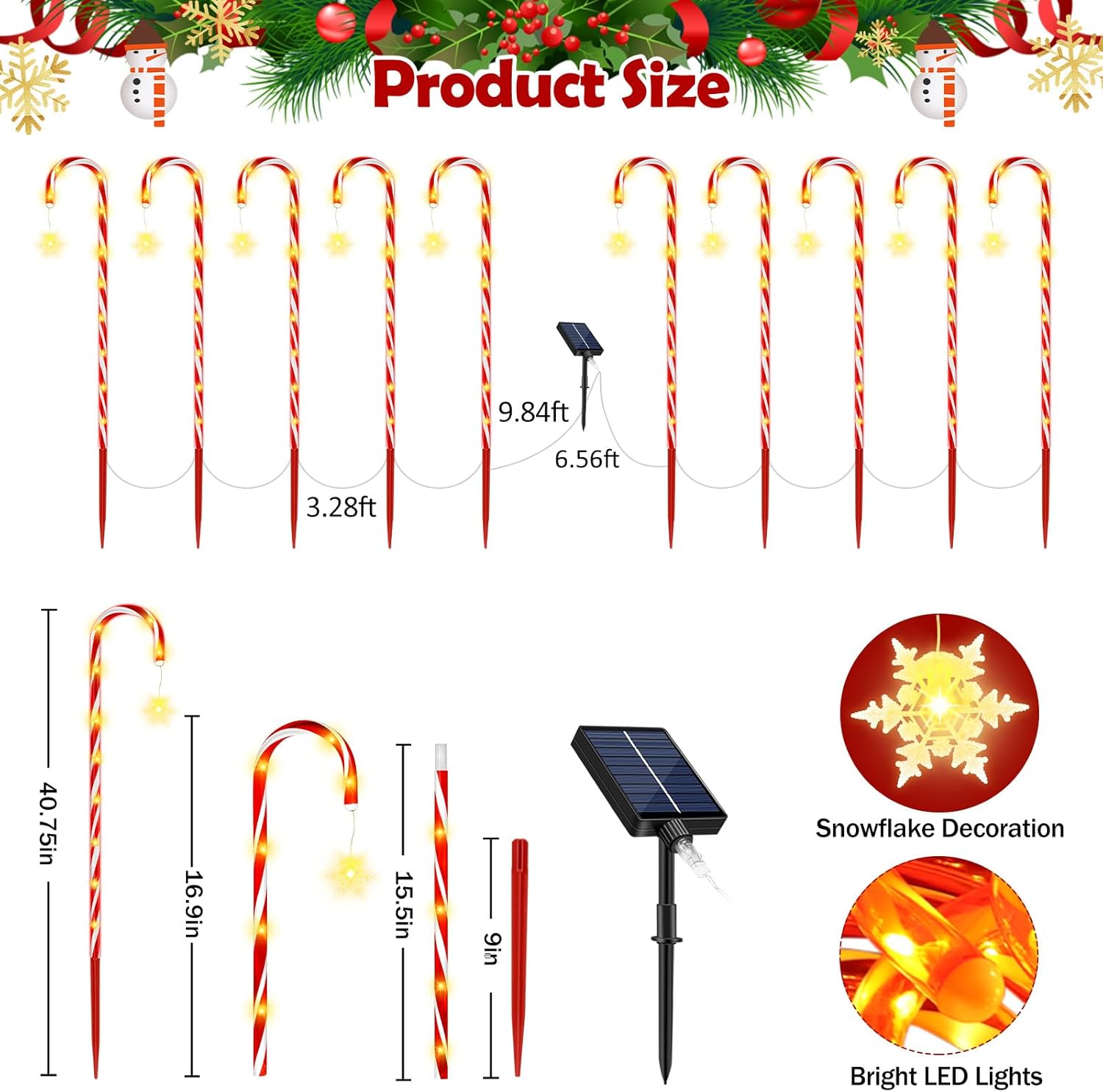 HELESIN Solar Candy Cane Pathway Lights Outdoor 40.75in 110 LED Higher Christmas Candy Cane Lights, 8 Modes Timer Remote, Solar & USB Charging Christmas Waterproof for Patio Garden Pathway - Image 6