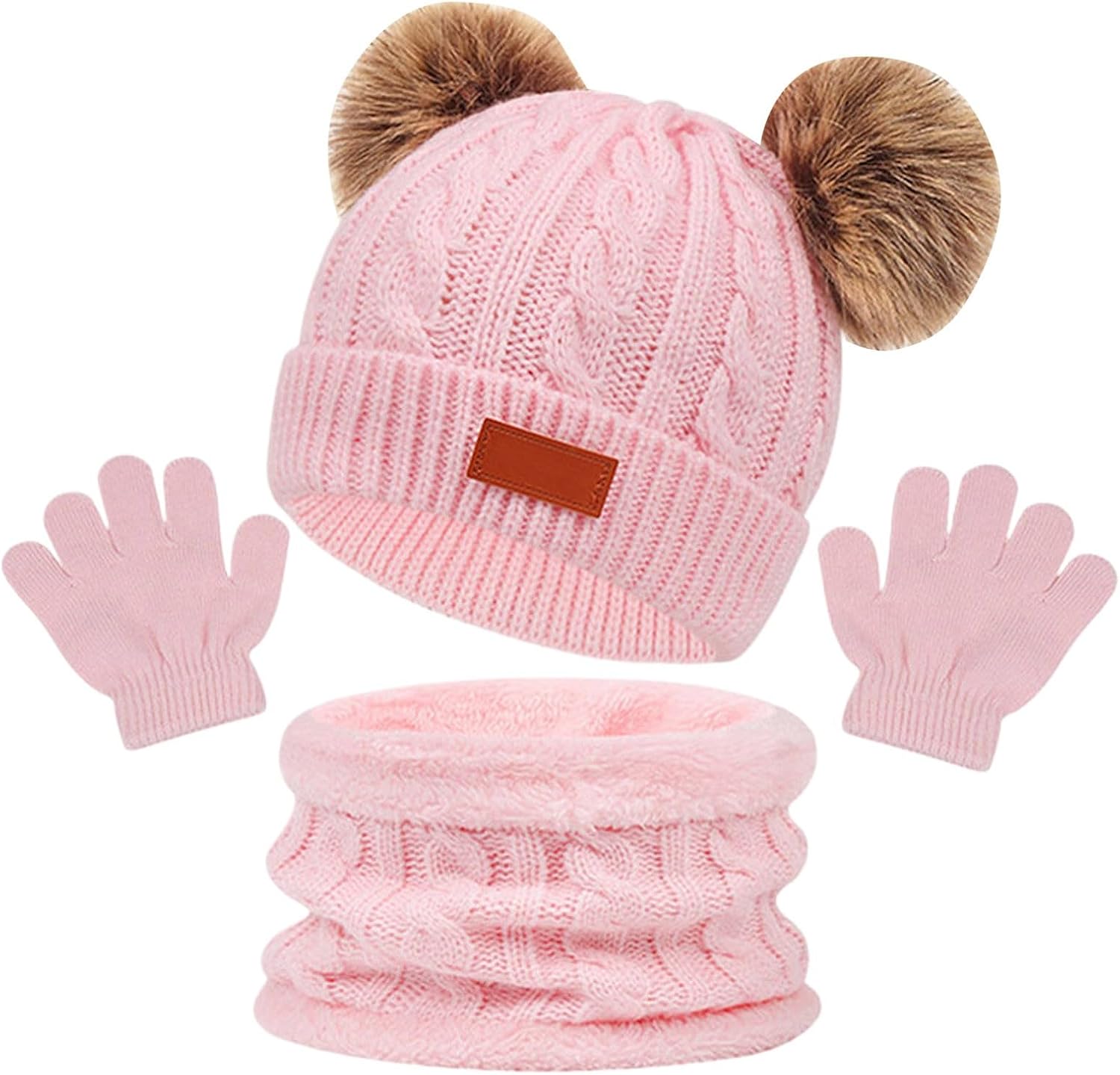 3 Pcs Boys Girls Winter Beanie Hat Scarf Gloves Set Winter Knit Warm Soft Hat Gloves Unisex Cold Weather Cold Weather Gifts