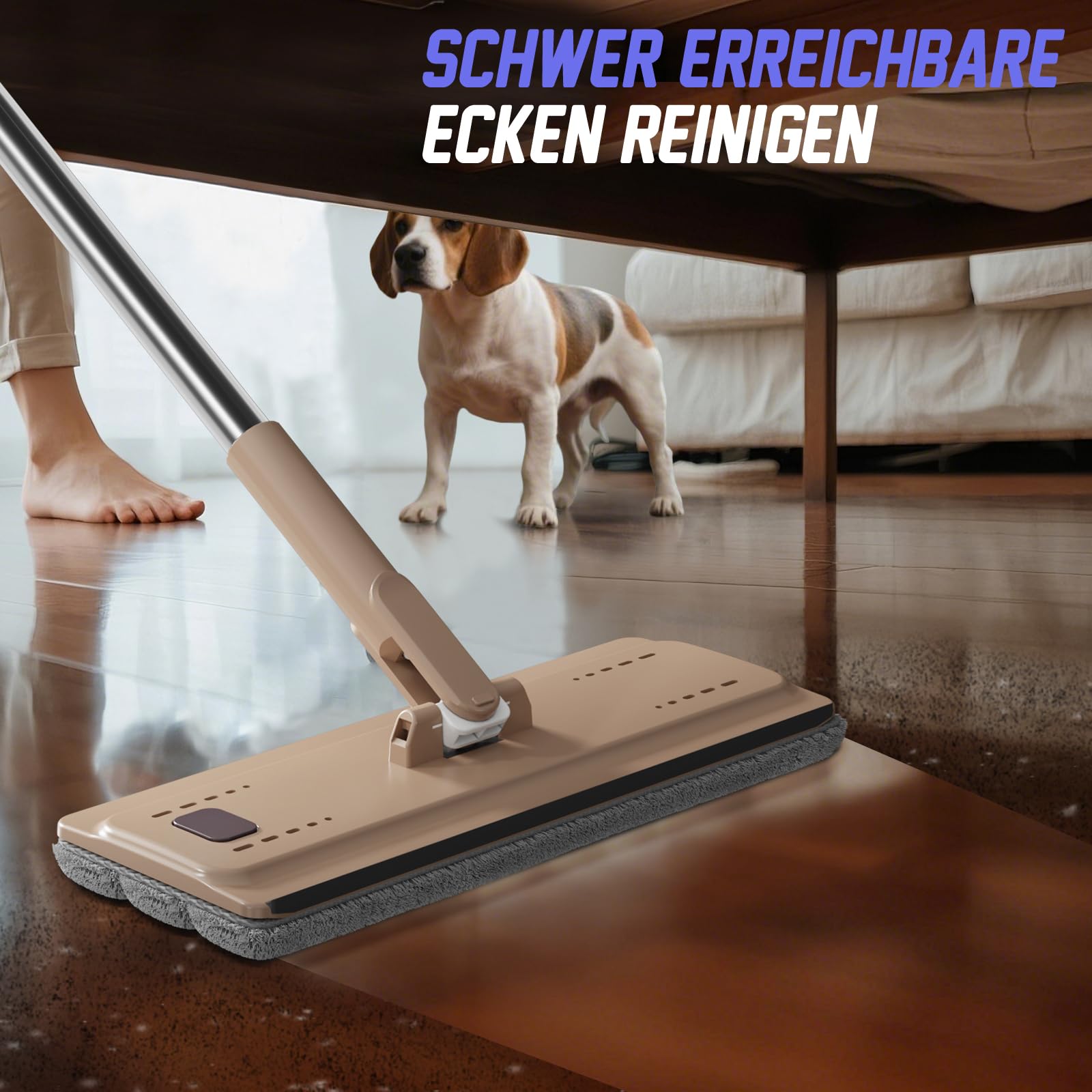 Masthome Vloerwisser en uitwringer, platte microvezelmop met 6 herbruikbare doeken, dweil met zelfreinigende emmer, vloerwisser voor houten parket, grijs