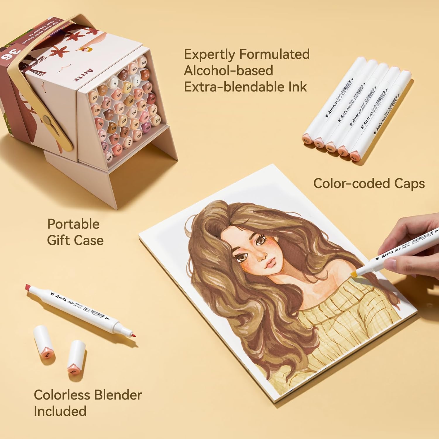 Arrtx ALP 36 Color Skin Tone Alcohol Markers, Fine and Chisel Tip, suitable for Painting, Coloring Drawing, Sketching, Illustrations Alcohol Based Markers, Artist Pens