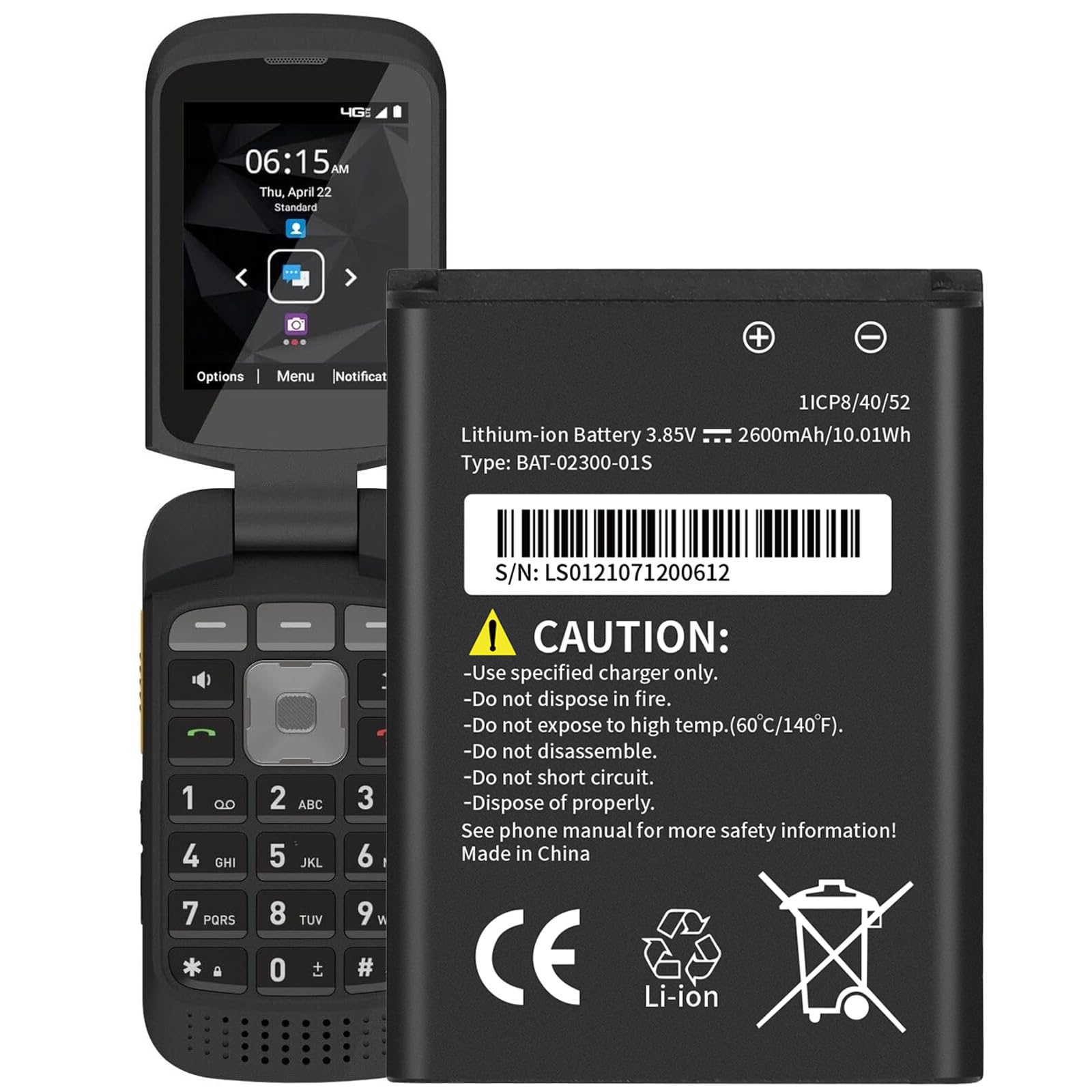 WUHAO for Sonim XP3 Plus XP3900 Replacement Battery [Upgraded 2600mAh] BAT-02300-01S Battery 3.85V