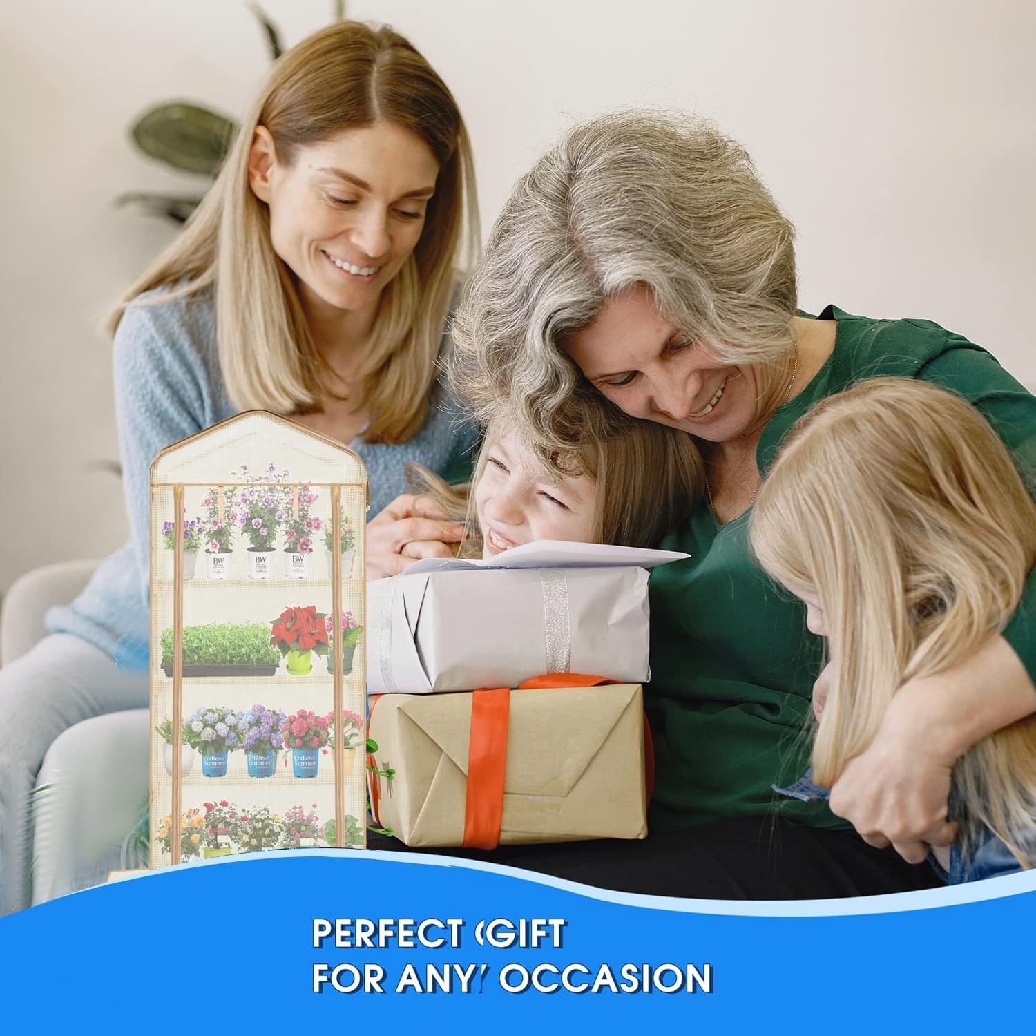 Mini Greenhouse for Indoor Outdoor 4 Tier 27.2" L×19.9" W×61.8" H Portable Greenhouse Durable PE Cover for Seedling, Double-Layer Roof Design Ideal Gardening Gifts for Women Men(PLGH704G-N)