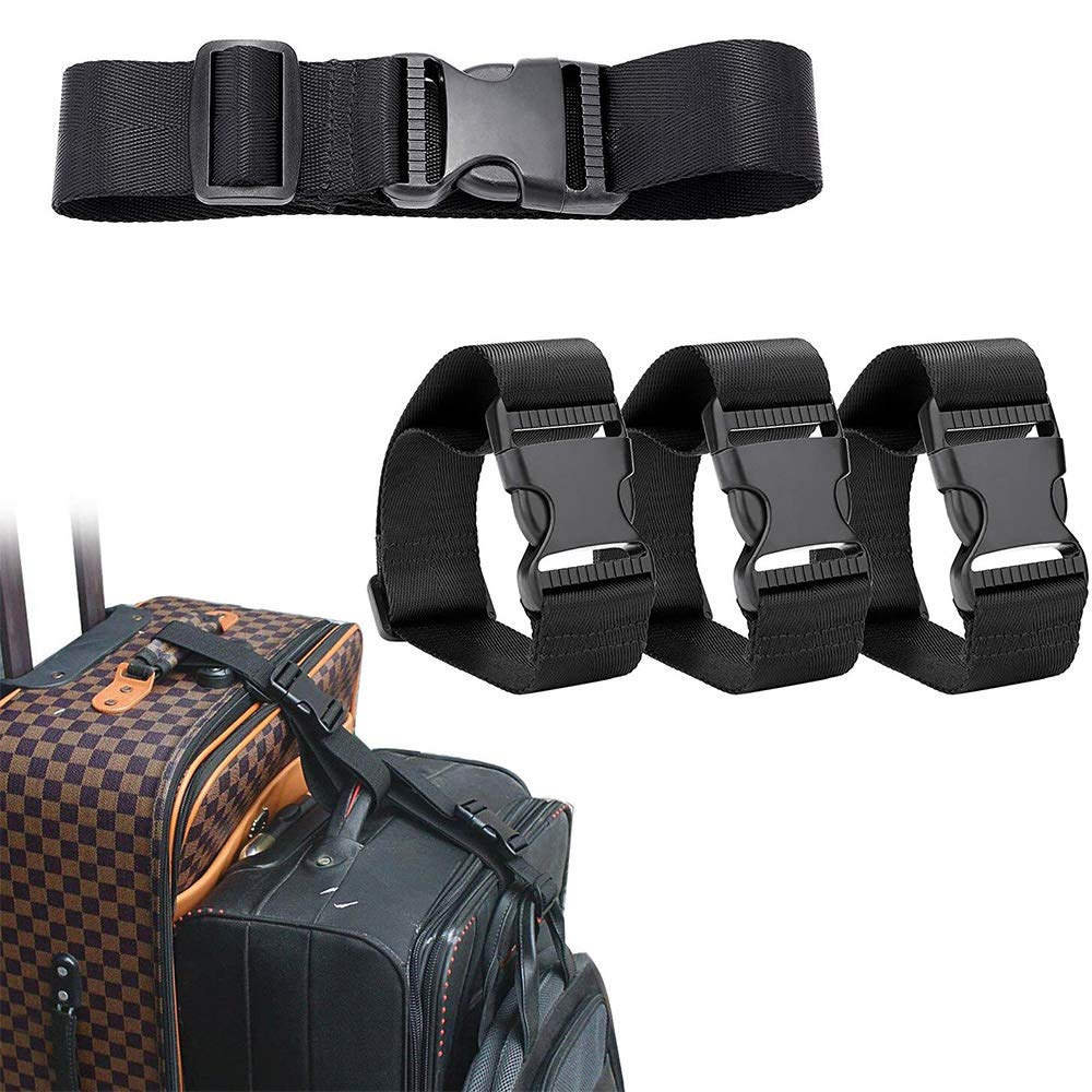 4 Pack Luggage Straps, 3 Add-A-Bag Luggage Straps and 1 Adjustable Heavy Duty Luggage Straps For Suitcases(BLACK)