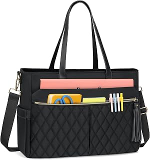 RAINSMORE Laptop Bag for Women 15.6Inch Teacher Tote Bag Work Bags for Women Nurse Bag Professional Laptop Tote Computer Messenger Laptop Briefcase Large Handbag for Office College Nursing, Black