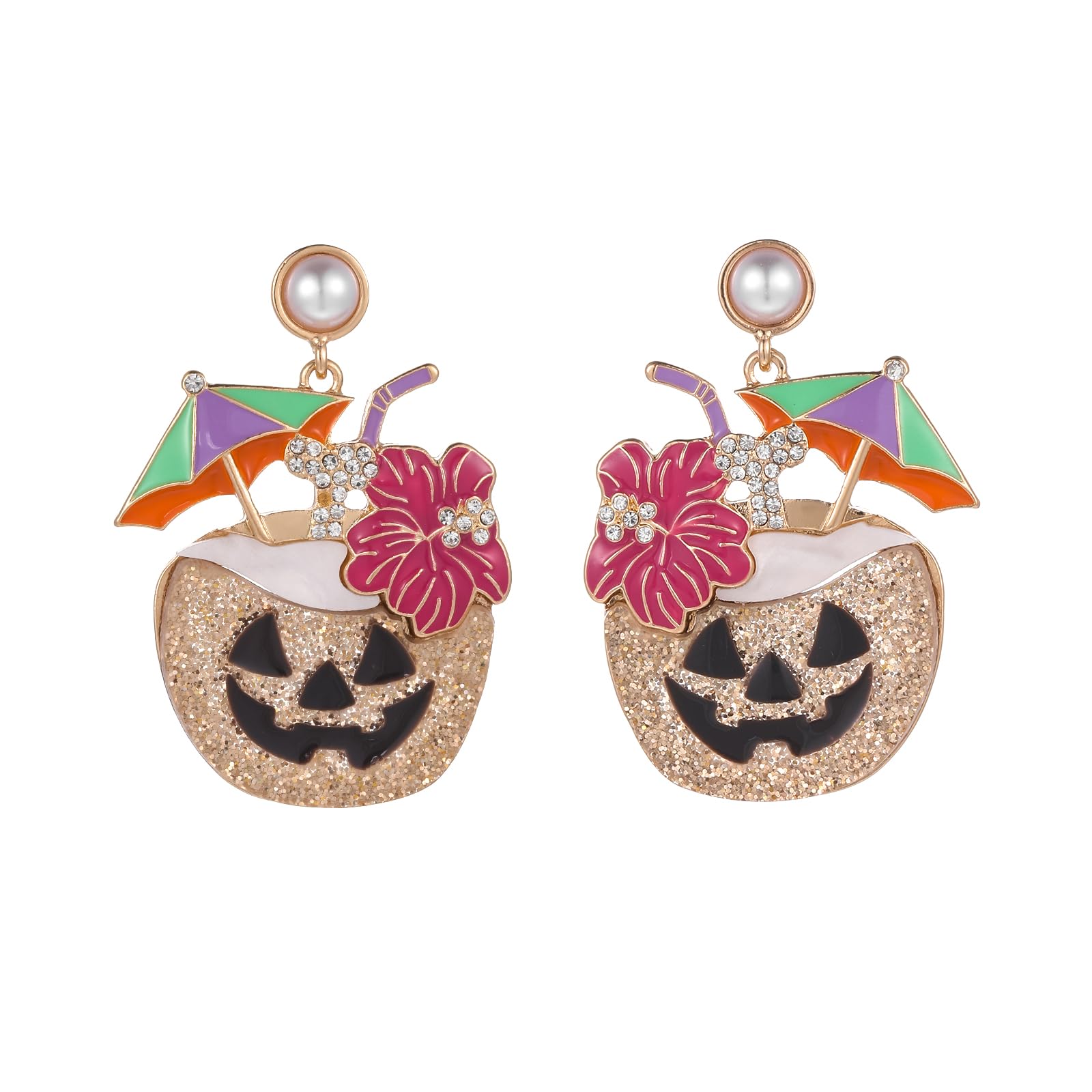 Firopia Summerween Dangle Earrings for Women | Summerween Coconut Drink Ghost Snorkel Ice Cream Earrings | Halloween Jewelry Gift