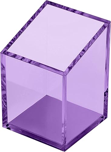 OfficeGoods Portalápices y bolígrafo de acrílico, diseño moderno trapezoidal, hermoso organizador de escritorio para el hogar u oficina, base de