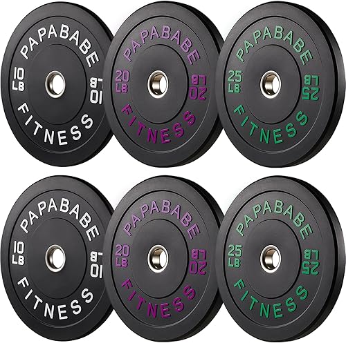 Miniatura 29 de Papababe Placas de peso, juego de placas de pesas de 2 pulgadas, placas de peso de goma protectoras para el suelo, placas de parachoques de 10 a 600
