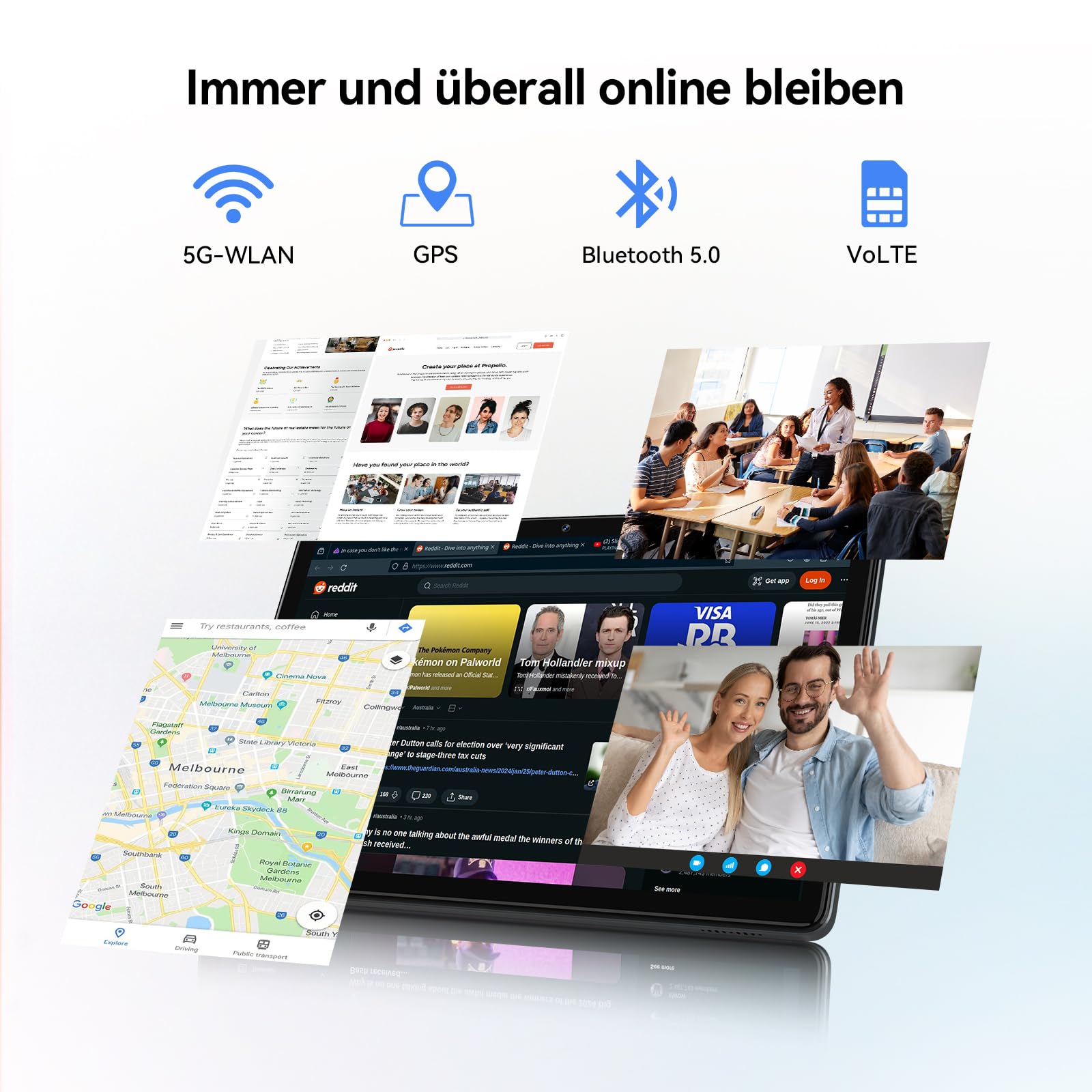 KADYBE Tablet 10 Zoll Android 16 Tablets mit 16GB +128GB 9-In-1 Komplettset mit Tastatur Maus Stift Hülle Gesichtsentsperrung 13MP Kamera 7000mAh GPS WiFi 5 Bluetooth 5 Tablet für Homeoffice