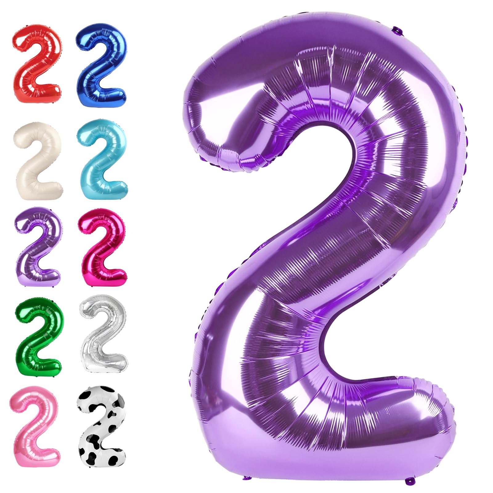 40 Inch Big Purple Number 2 Balloon Birthday Decoration, Number 2 Helium Balloon 12 20 22 23 24 26 28 32 42 Celebration, Boy Girl Baby Anniversary