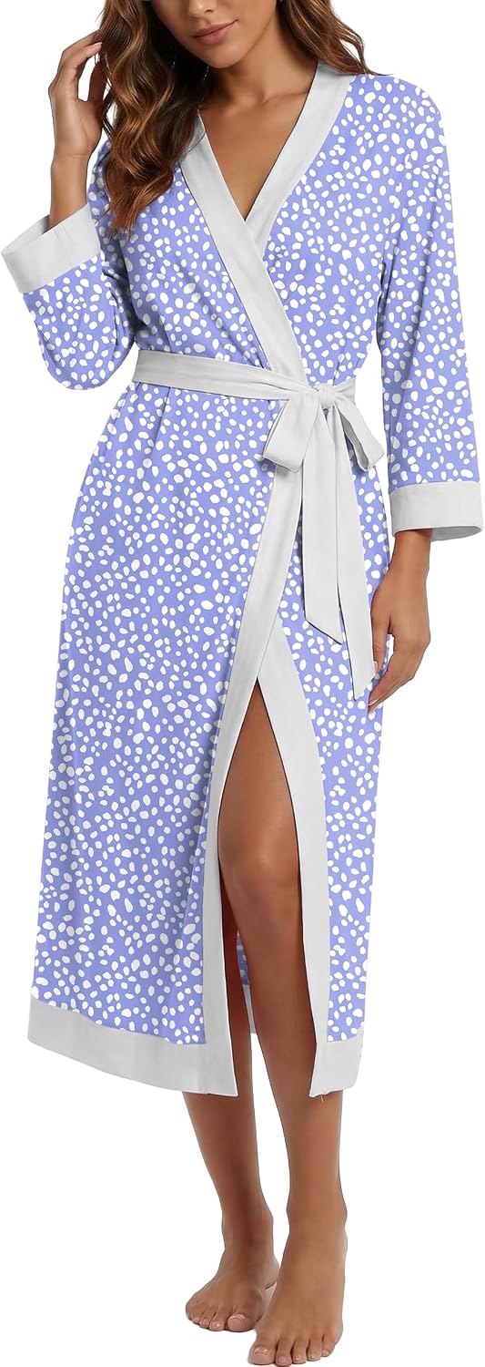 PrinStory Robes for Women Soft Kimono Bathrobe Lightweight Knit Sleepwear long Lounge Robes