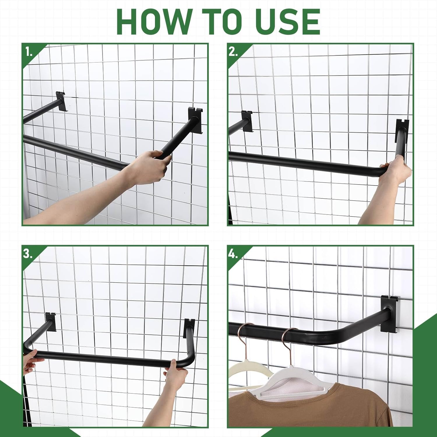 Kigley 36 Pcs Gridwall Hooks Accessories Set Includes 2 Pcs U Shaped Hangrail 4 Waterfall Hangers 30 Heavy Duty Wire Grid Hook Accessory for Retail Craft Show Clothes Display Home Storage