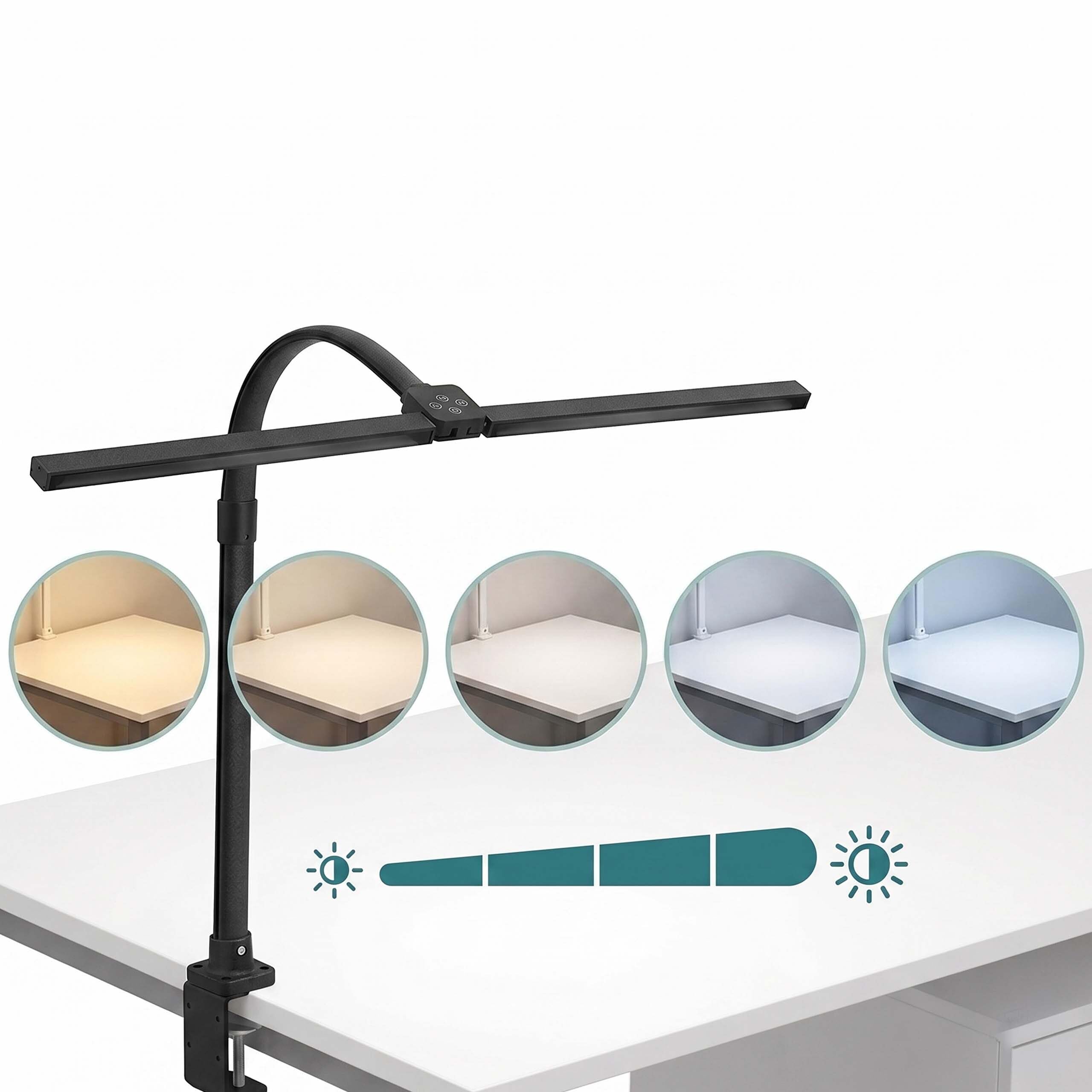 Relaxdays Lampada da scrivania, Telecomando e Touch, LED a Doppia Testa, Larghezza 80 cm, Morsetto con Collo D'Oca, Nera