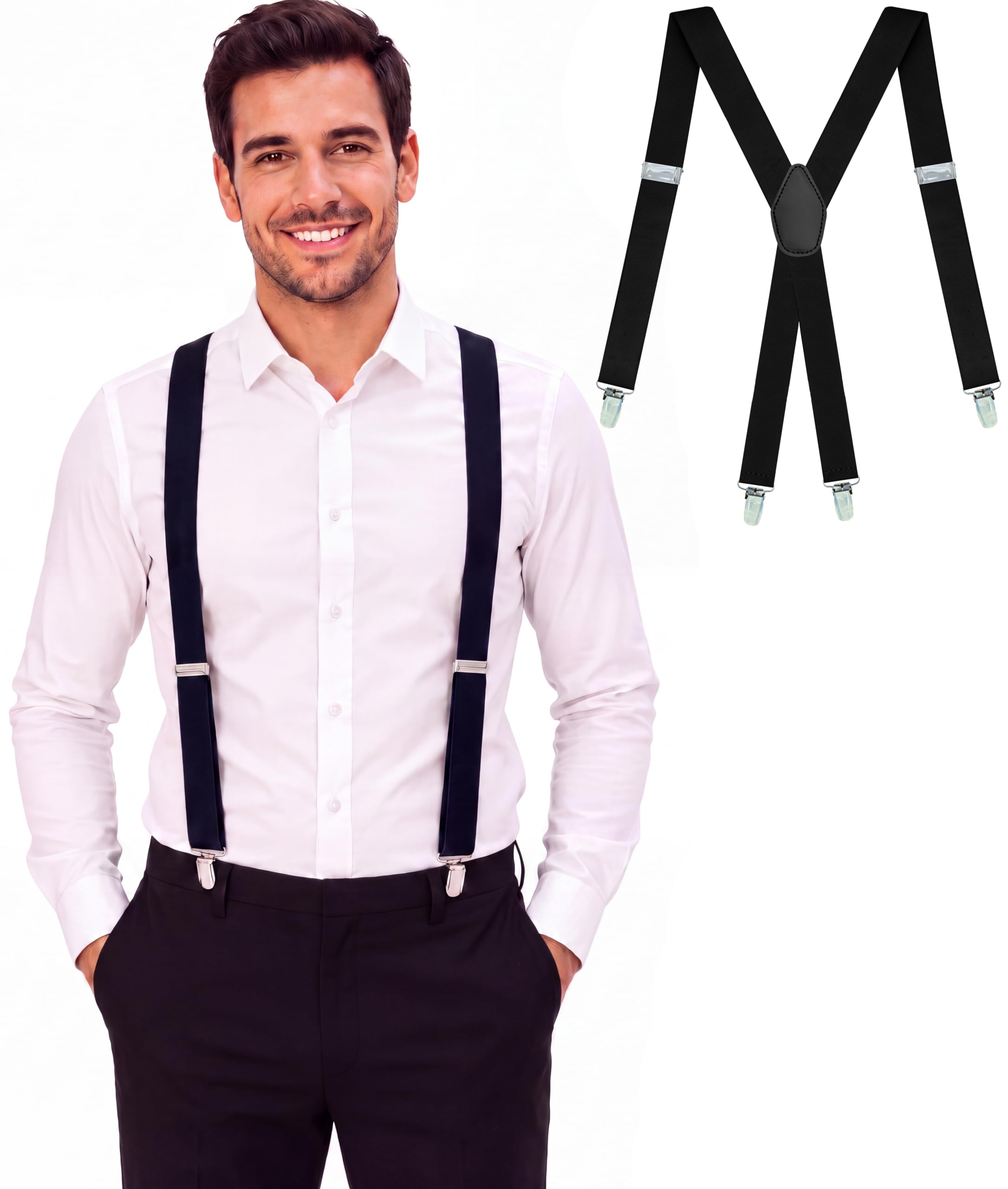 Dibi Suspenders for Men X-Back Adjustable Heavy Duty 4 Strong Metal Clips
