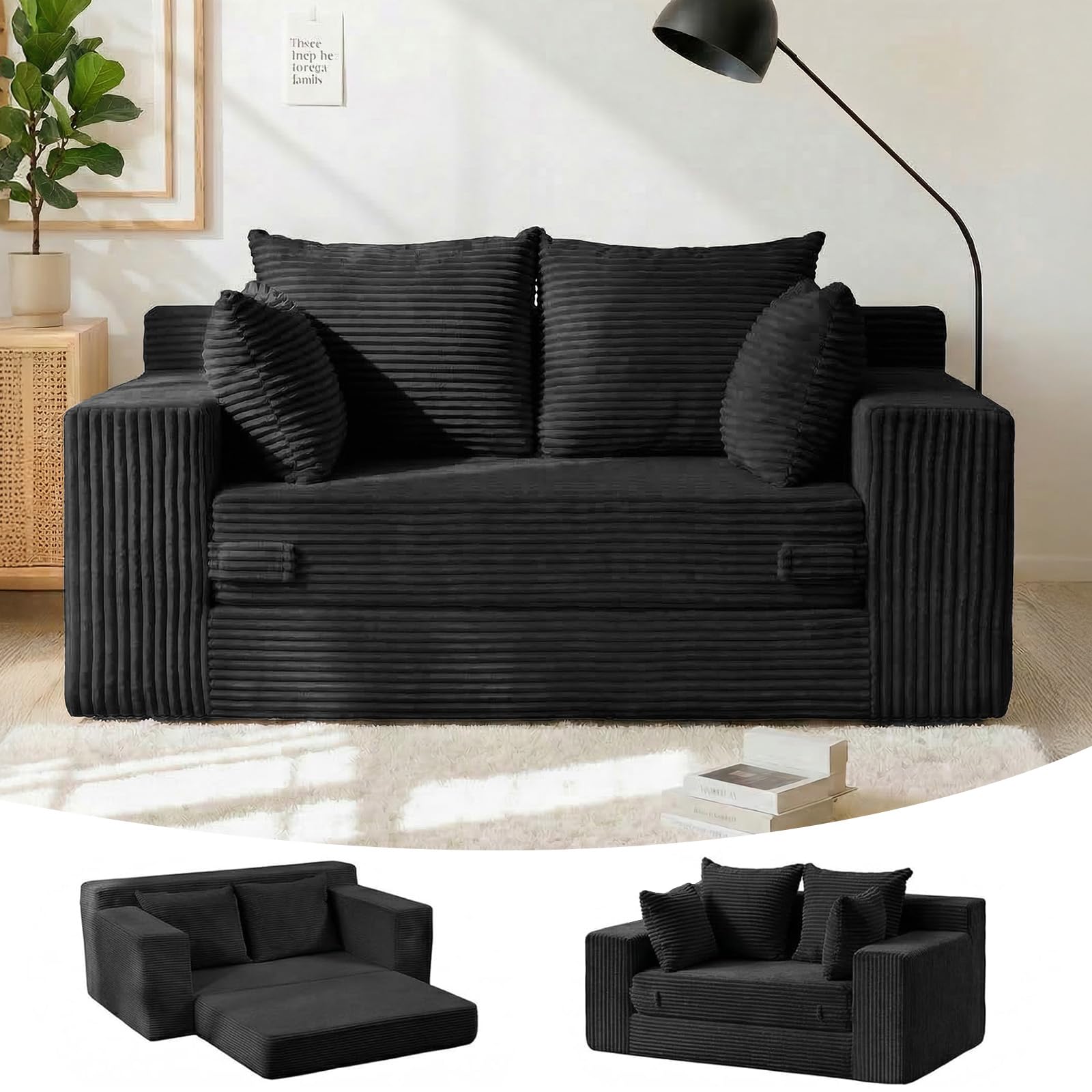 Boneless Convertible Sleeper Sofa with Pillows