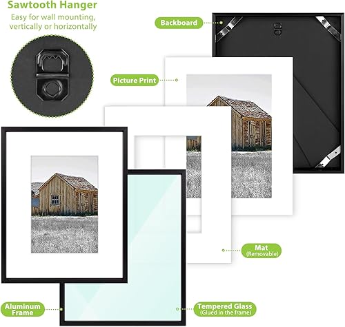 Vista 249 de Golden State Art - Marco de fotos de aluminio satinado clásico de 8 x 10 con alfombrilla de color marfil para fotos de 5 x 7 y cristal real, Dorado