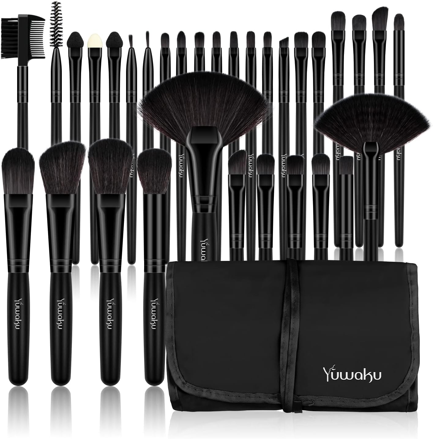 Make Up Brush Set, Professional 32 Piece Makeup Brushes Foundation Powder Cream Eyebrow Eyeliner Blush Concealer Kabuki Brush With Nylon Bag (BLACK)
