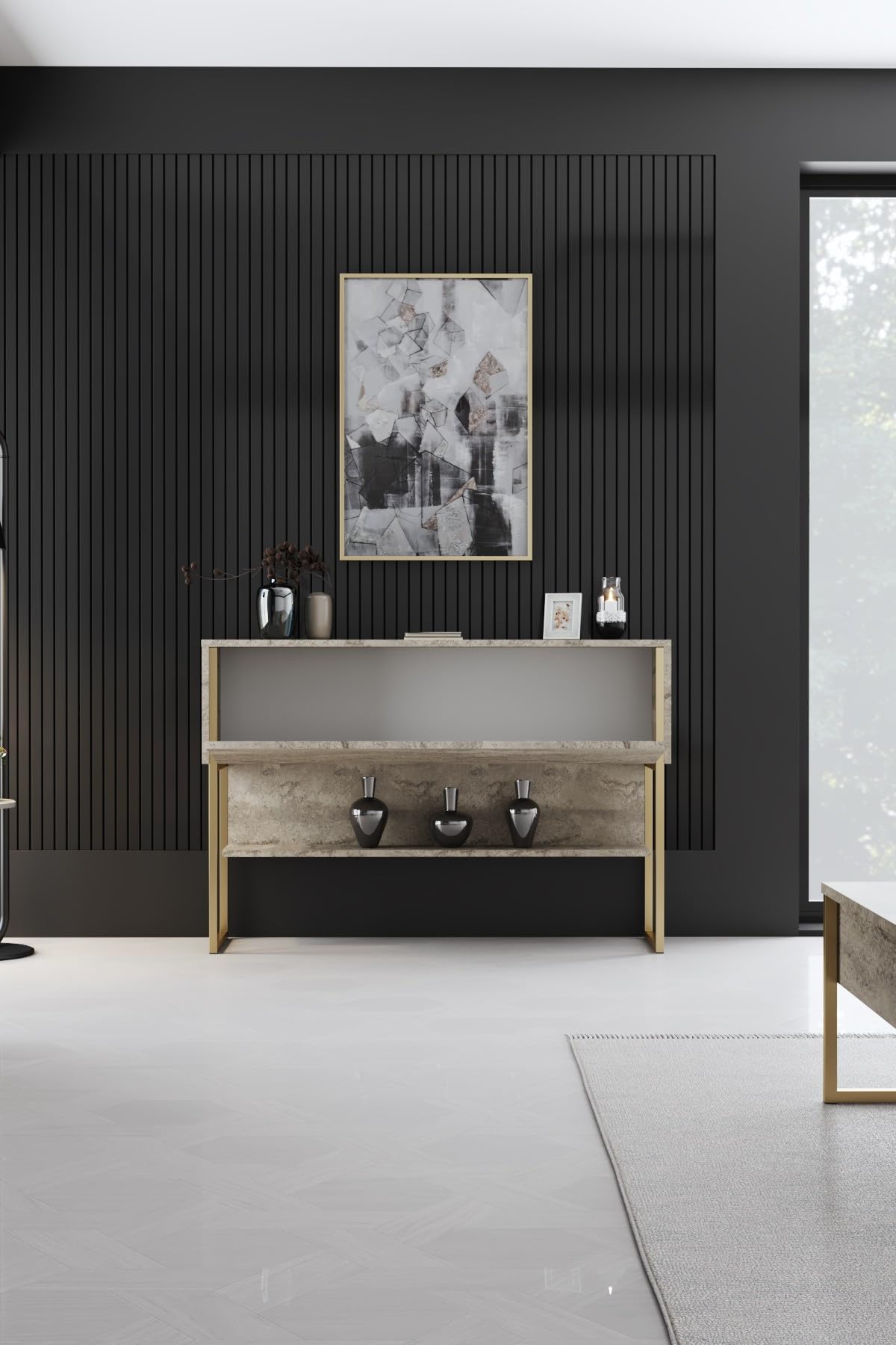 Holzkonsole "Luxe" - 120 x 30 x 80 cm - Travertin Gold
