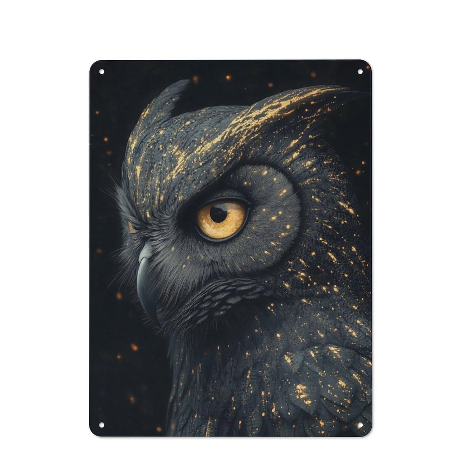 Rustic Golden Owl Portrait Decorative Tin Sign 40x30cm, Cottage Wall Art for Cottage, Kitchen, Hallway Or Breakfast Nook