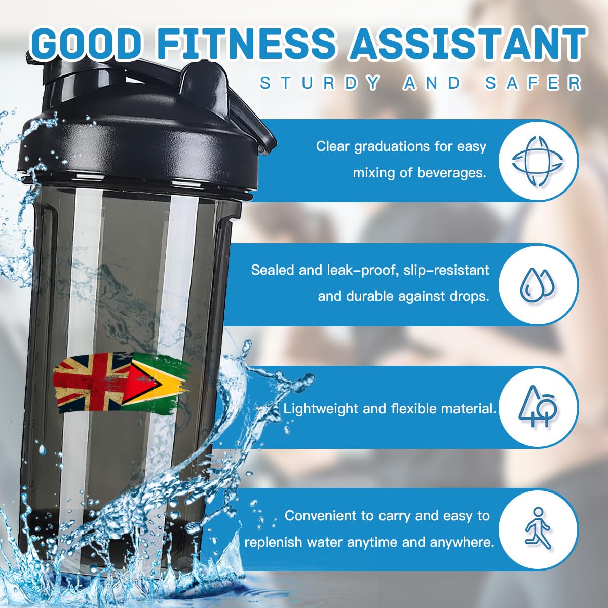 Guyanese America Flag 18 Ounce Shaker Cup,Fashion Theme Pattern Shaker Bottle Leak-proof Workout Shake Bottles 500ML/18 oz Perfect for Pre Workout