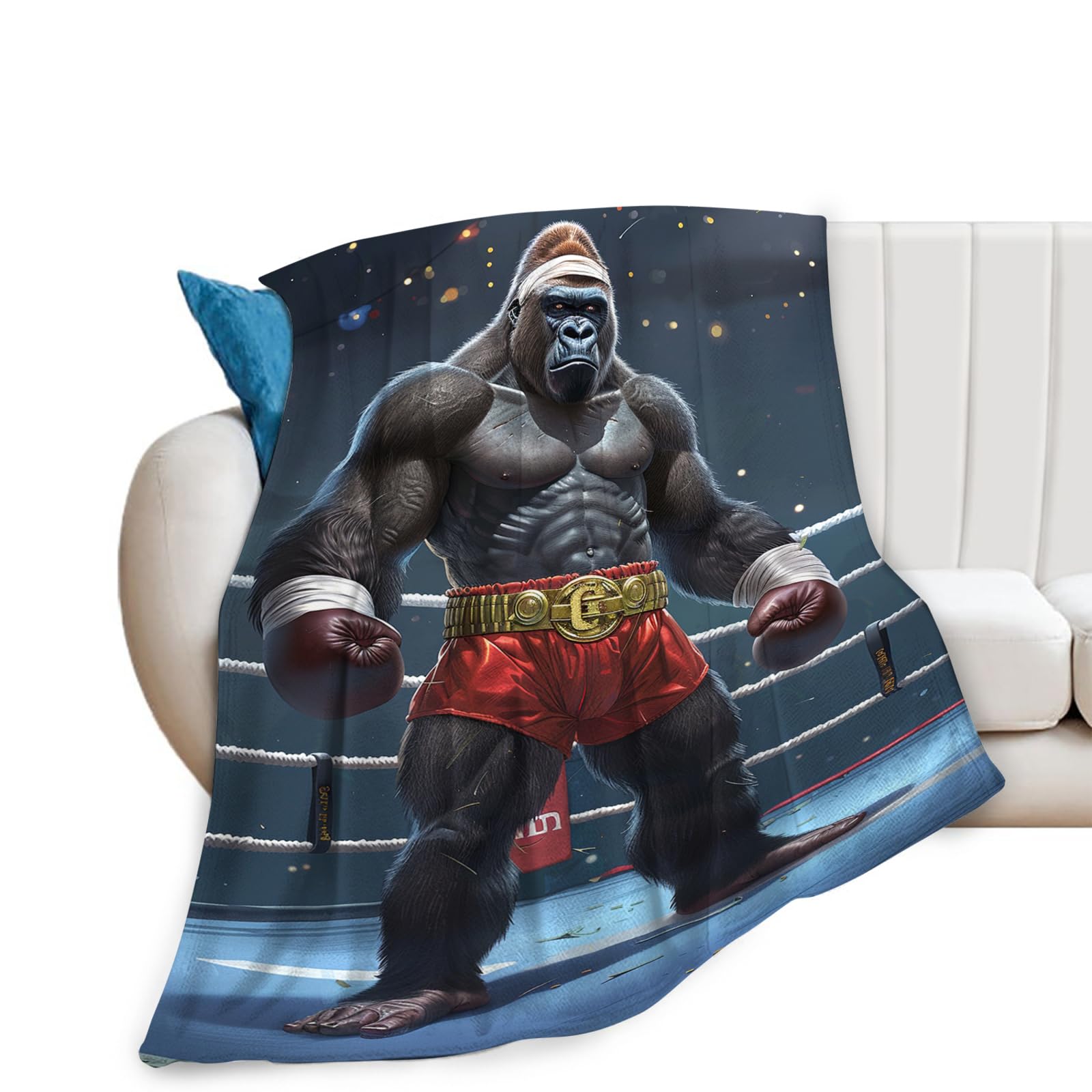 Tijuboni Gorilla Boxing Throw Blanket Funny Boxing Gifts for Men Women Boys Girls Kids Ad…