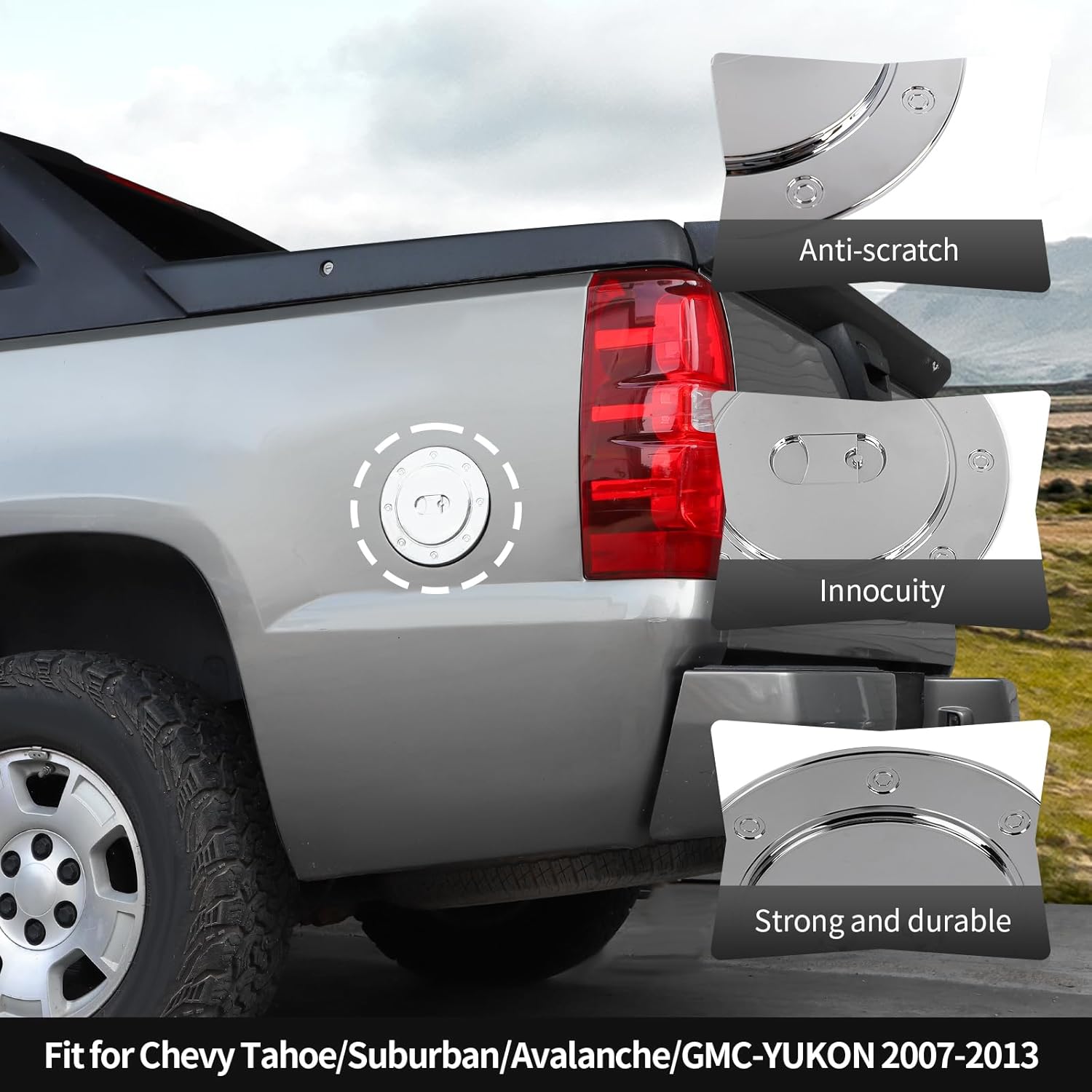 CheroCar Fuel Filler Gas Door Cover Fit for 2007 2008 2009 2010 2011 2012 2013 Chevrolet Silverado Tahoe Suburban Avalanche GMC Yukon GMC Sierra Exterior Accessories,Chrome A
