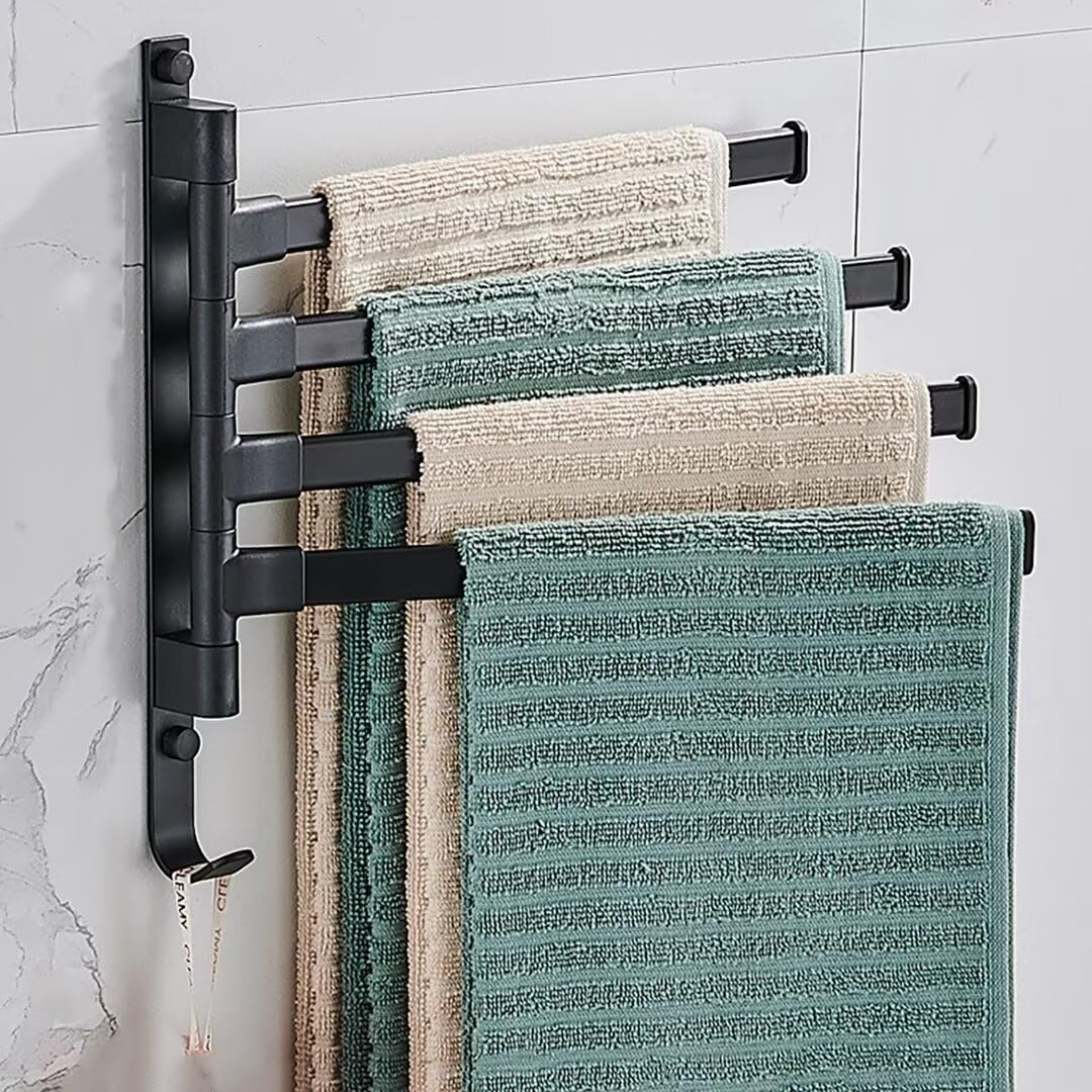 Accroche serviette adhésif noir à bras rotatifs pour optimiser vos toilettes